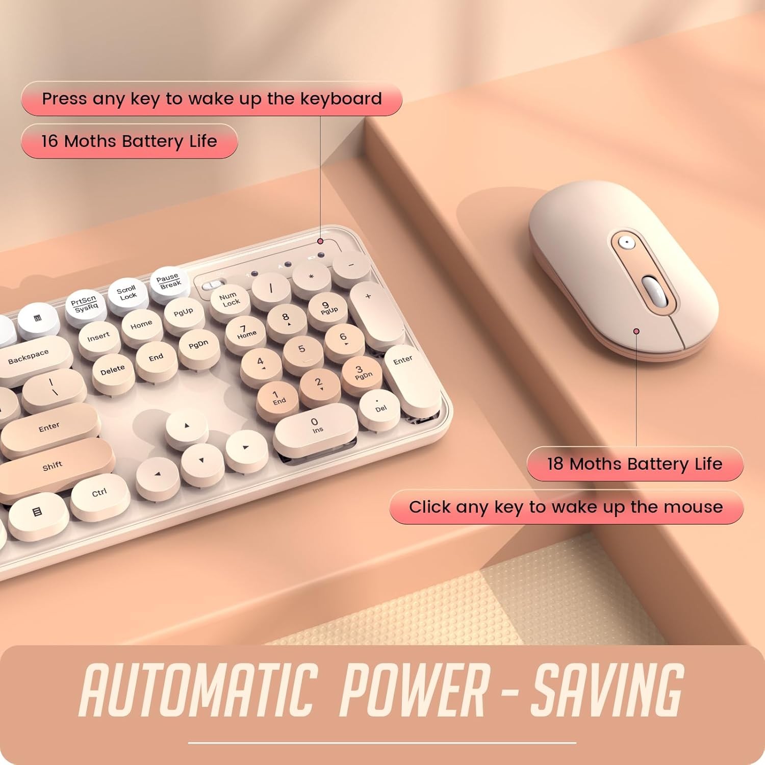 Colorful Computer PC Wireless Keyboard Mouse Combo Full-Sized Silent Typewriter