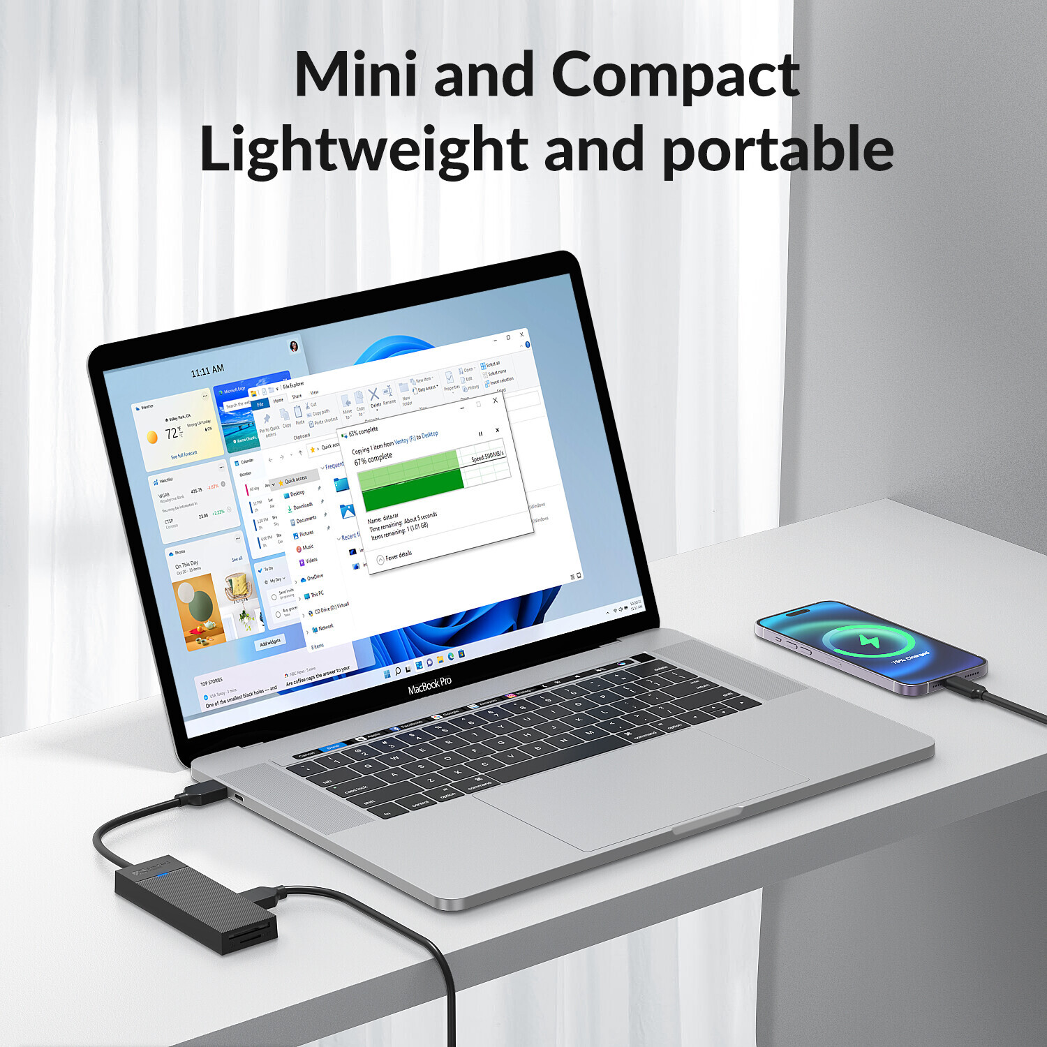 5 Ports USB 3.0 Hub Type- A Adapter SD TF Card Reader Ports Ultra Slim Data Hub