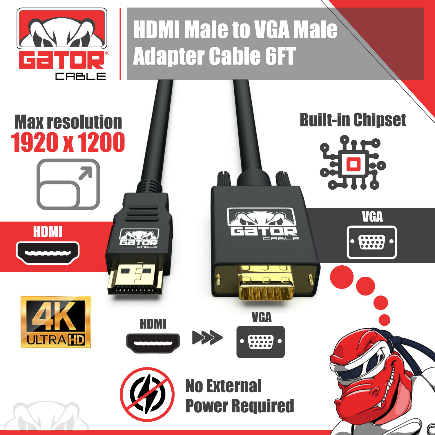 HDMI to VGA Cable Converter Adapter For HDTV PC Desktop Monitor Video 1080P 6FT