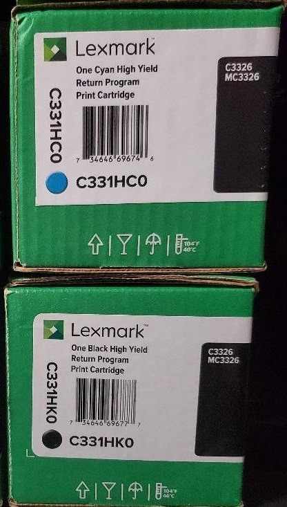 Genuine Lexmark C331HK0 Black and C331HC0 Cyan High Yield Toner Cartridges