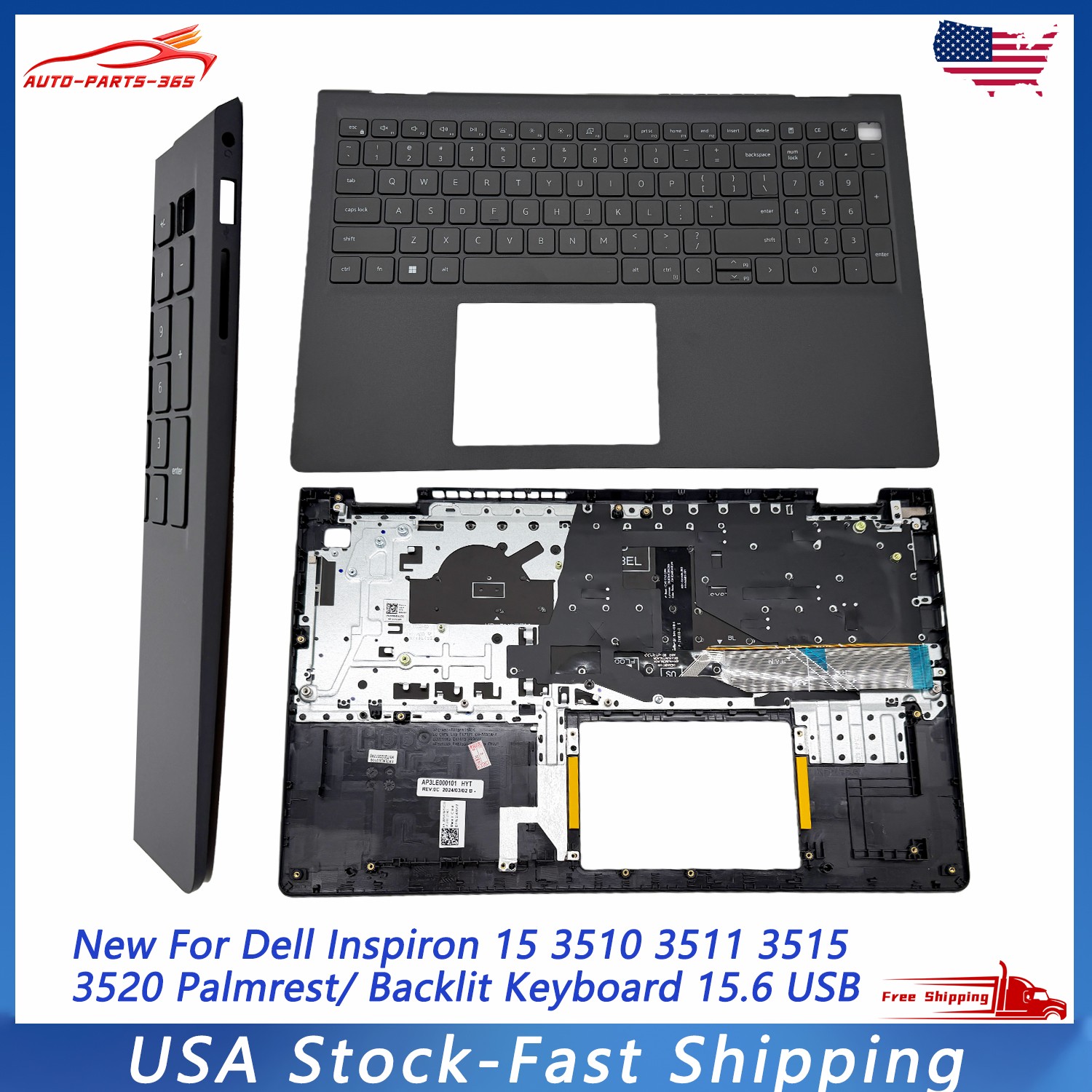 NEW For Dell Inspiron 15 3510 3511 3515 3520 Palmrest/ Backlit Keyboard 15.6 US