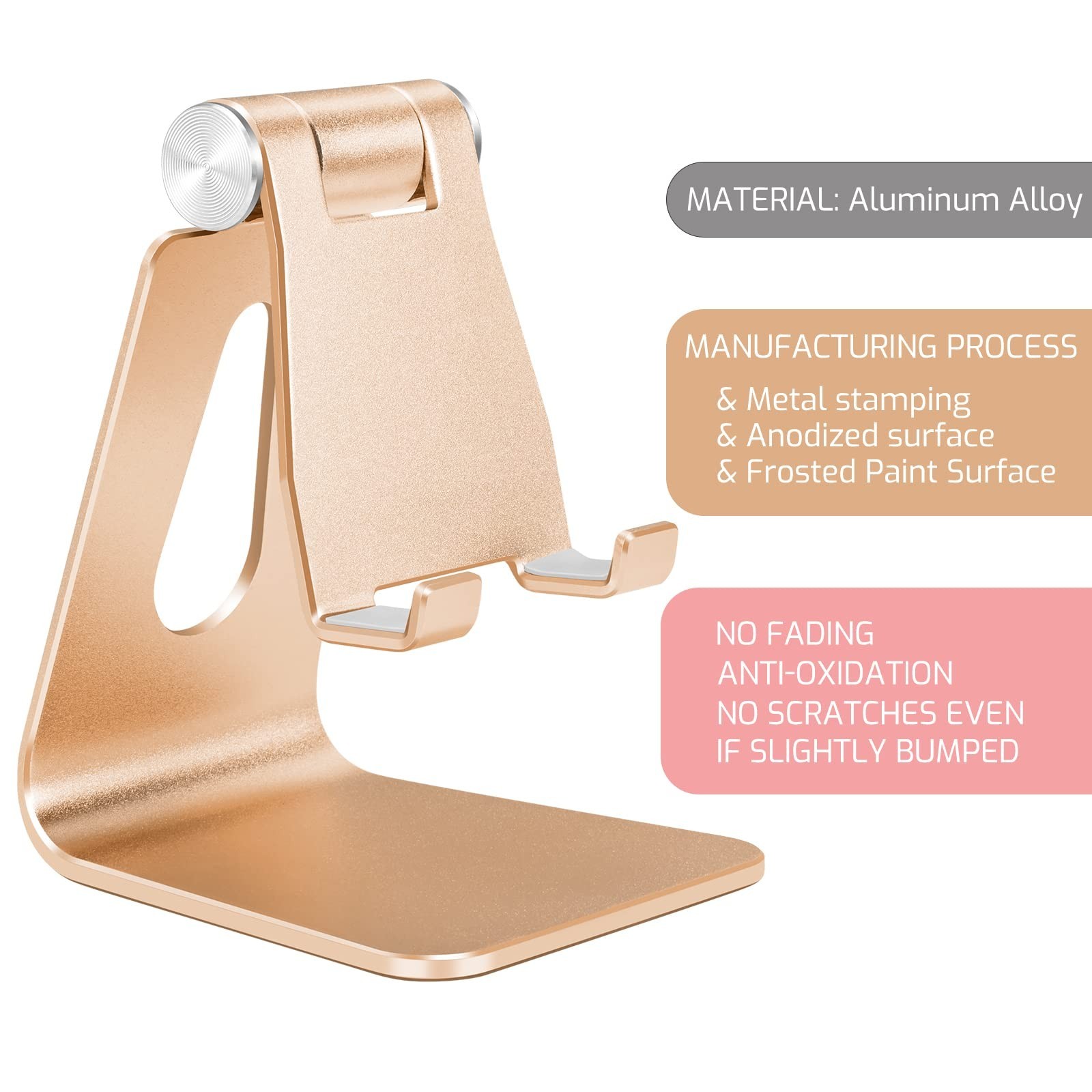 Gold Foldable Aluminum Alloy Cell Phone Holder,Tabletop Metal Phone Stand wit…