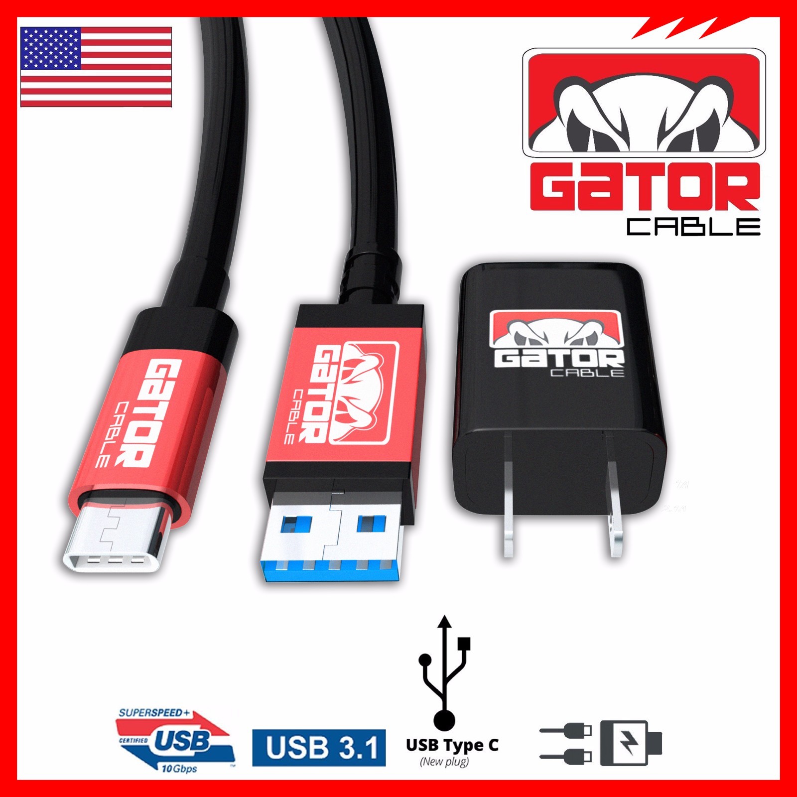 USB-C Charger Cable Data Sync Home Wall Charger for Samsung LG Motorola Android