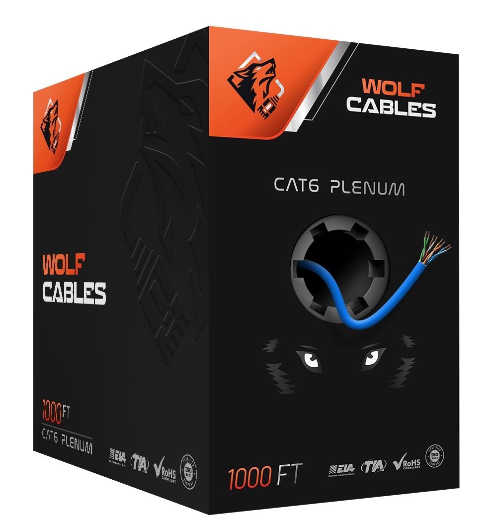 Wolf Cables Heavy-Duty CAT6 Plenum Cable 1000ft | UTP, 23AWG, 550MHz