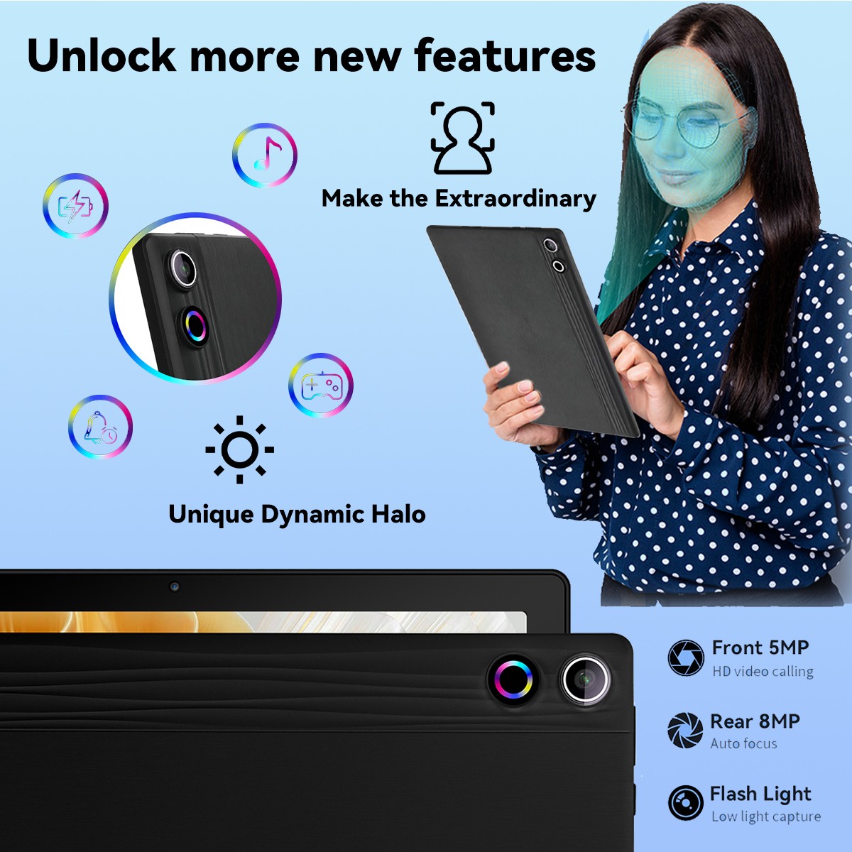 AEEZO Tablet A10 Android 14 Wifi pad 64GB ROM Face ID Unlock Dynamic halo 10.1in