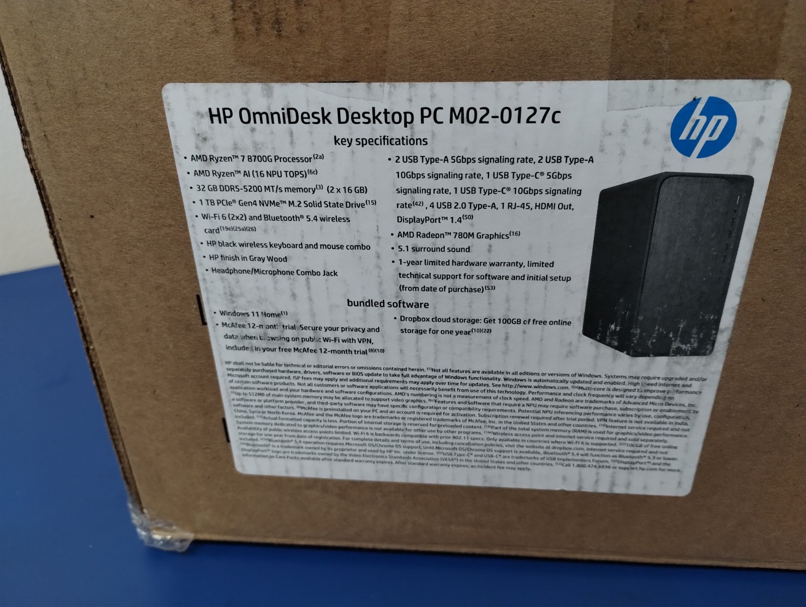 HP OmniDesk Desktop M02-0XXX, AMD Ryzen 7, 4.20 GHz, 32 GB RAM, 1 TB SSD