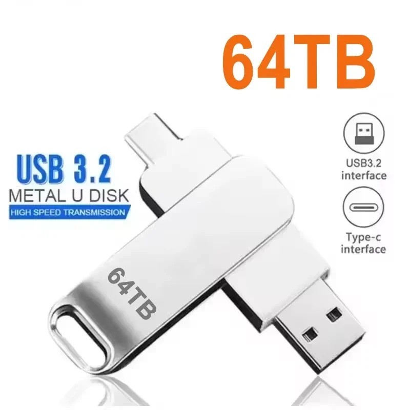 64TB Metal Flash Drive USB 3.2 High Speed Transfer Portable Waterproof U Disk