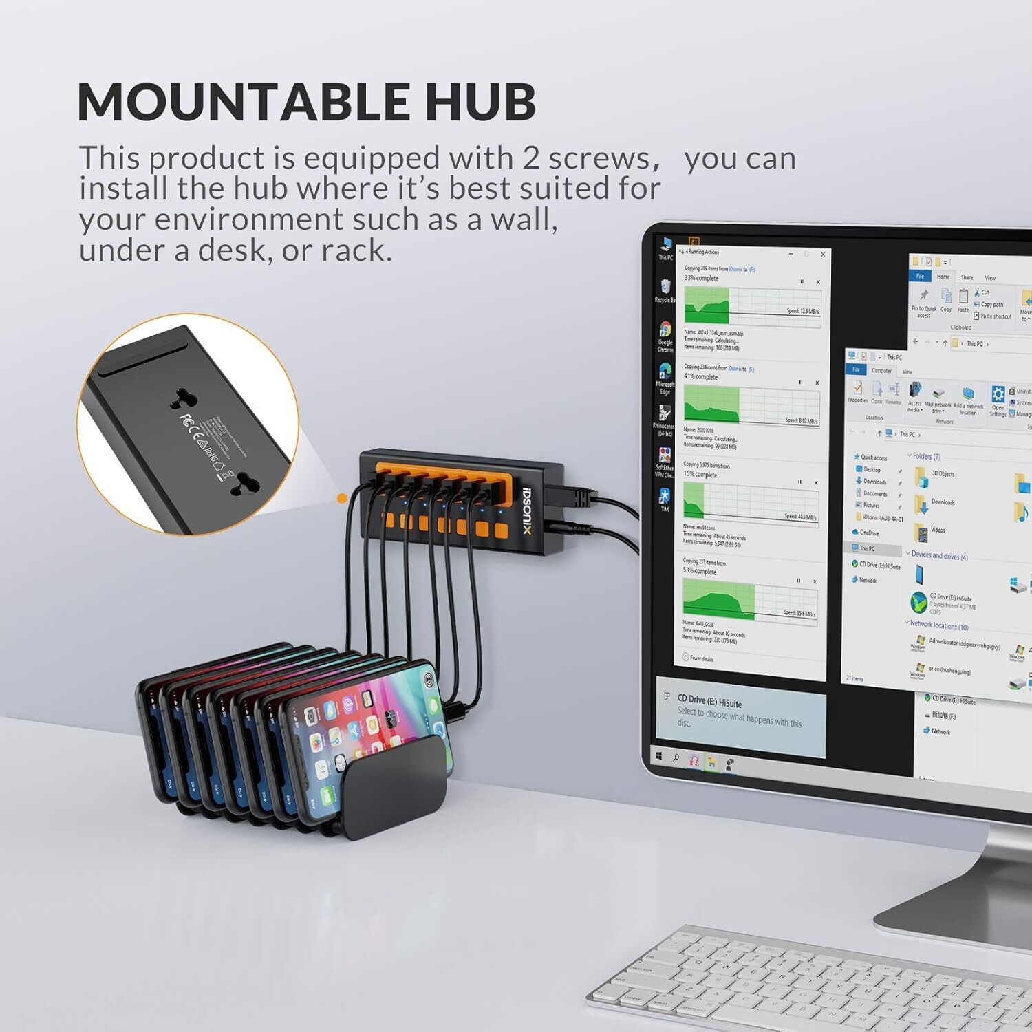 IDsonix 7 Port USB 3.0 Hub Charger Switch Splitter Powered AC Adapter for PC US