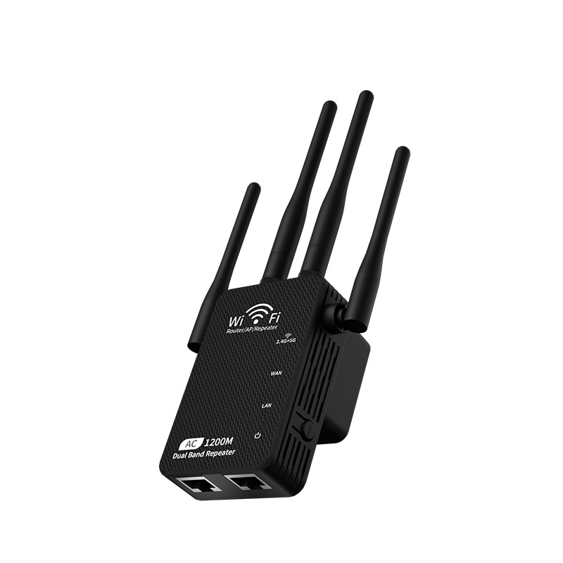 WiFi Extender Booster 1200Mbps, Dual Band 5GHz/ 2.4GHz with 3 Modes/4 Antennas
