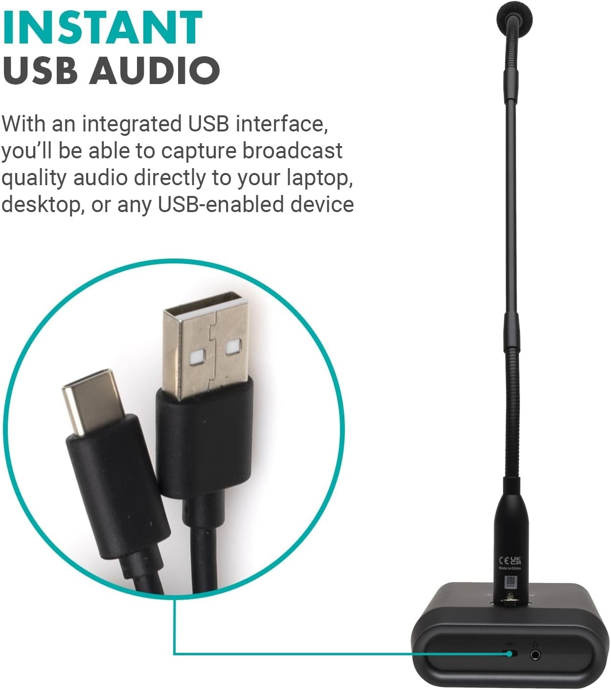 Movo GM-5 Professional 18-inch Gooseneck Microphone with USB Interface Stand
