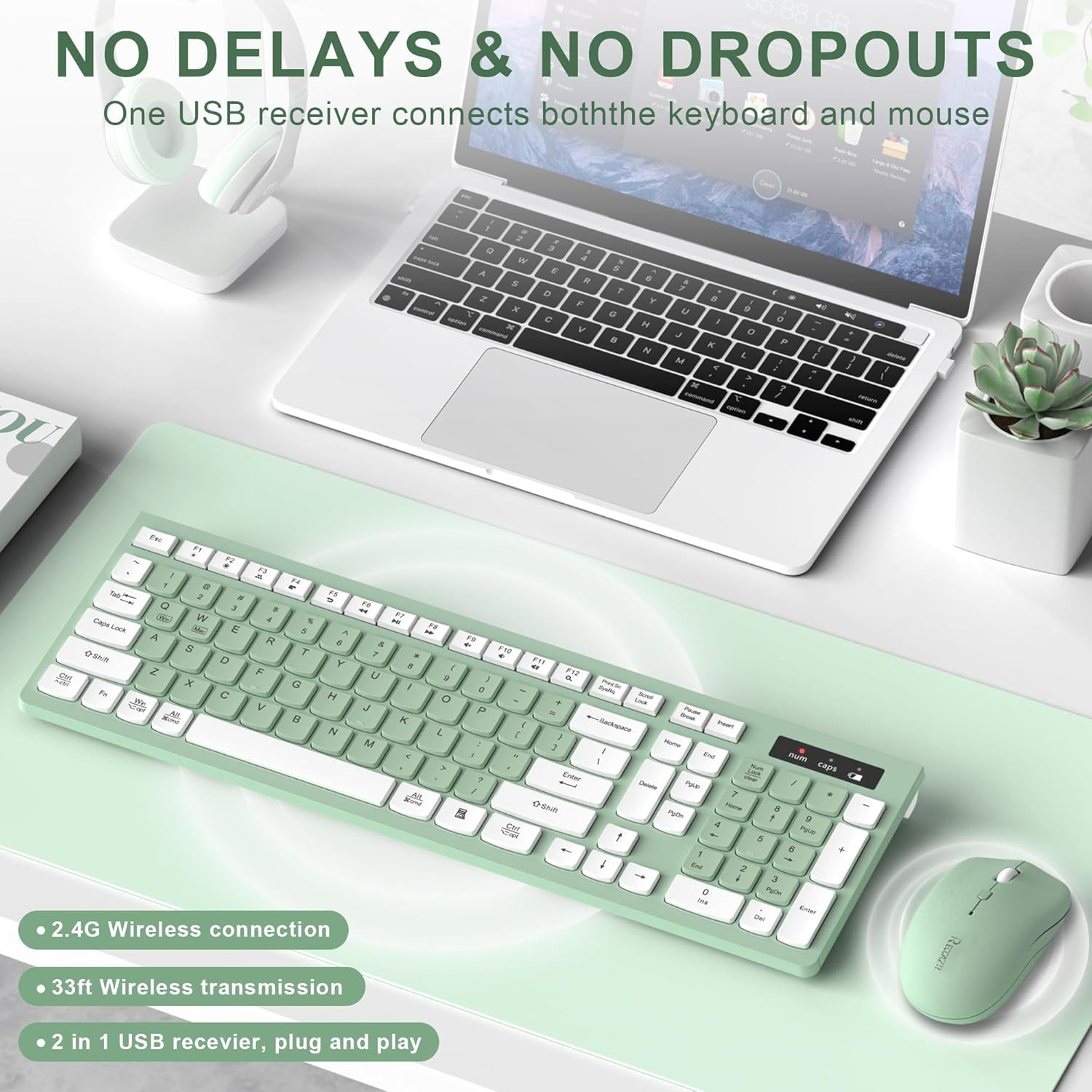 Wireless Keyboard and Mouse Combo Full Size Quiet Keys for Windows PC Mac