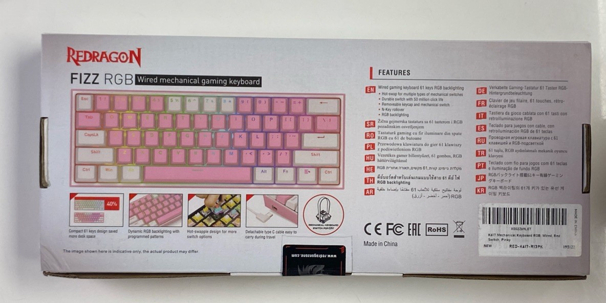 Redragon K617 Fizz 60% Wired RGB Gaming Keyboard, 61 Keys, Linear Red Switch
