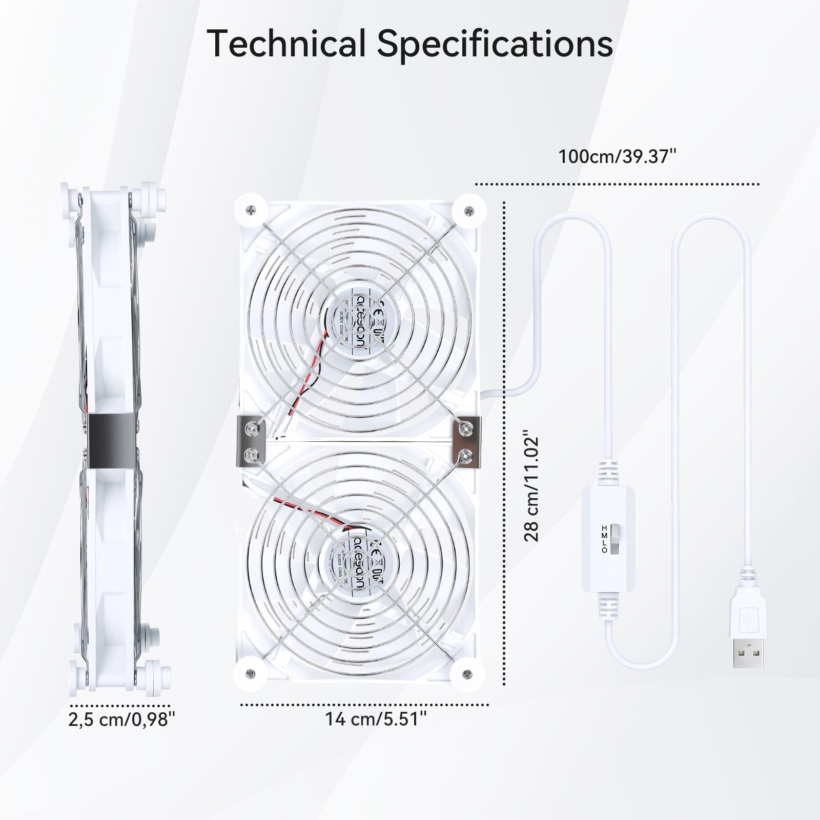 140mm Dual USB Computer Fan 3 Speed Control Max 1500RPM 5V Cooling Ventilator…