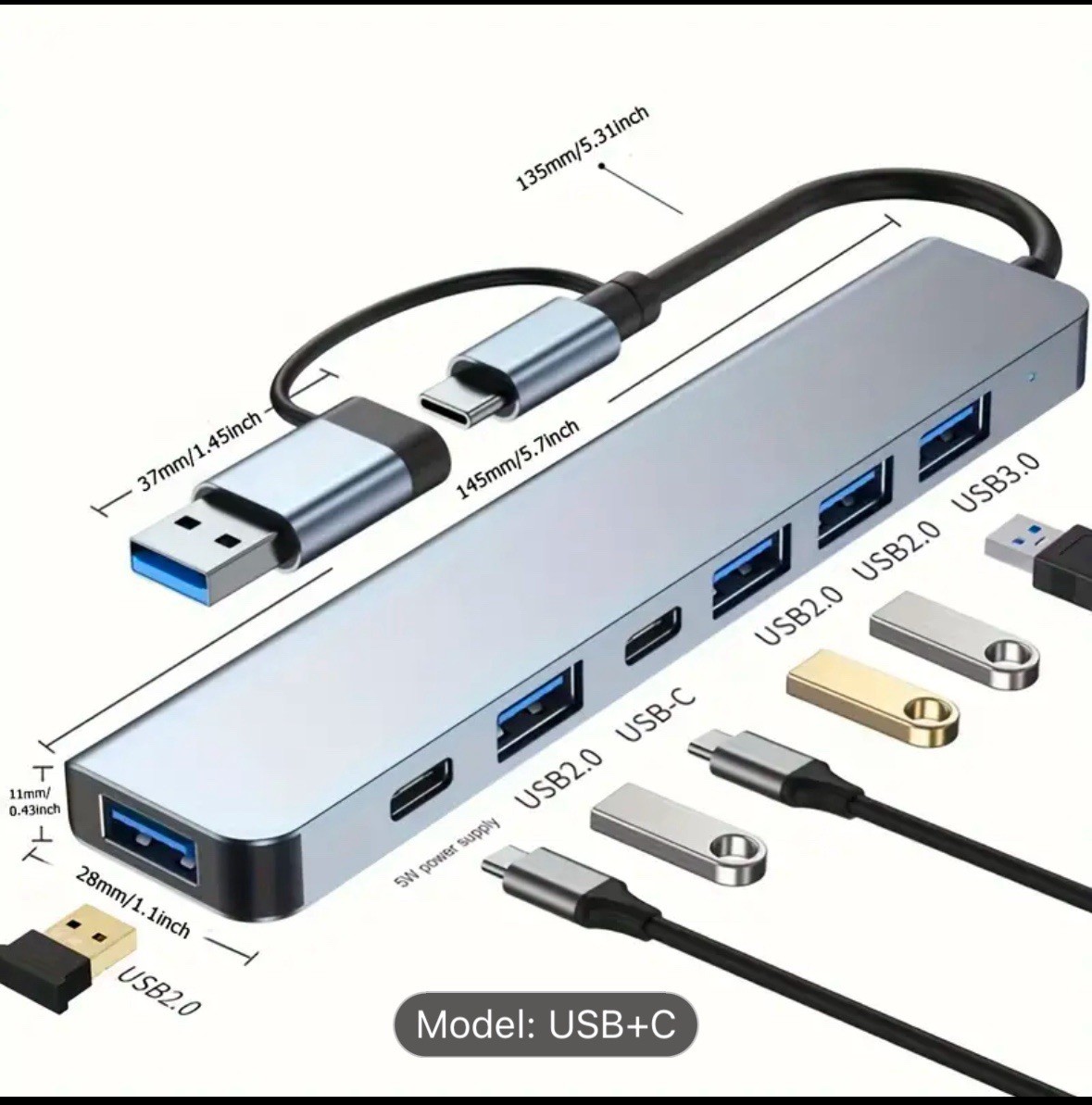 7 in 1 Multiport USB-C Hub Type C To USB 3.0 2.0 Multi-hub Adapter for PC Mac