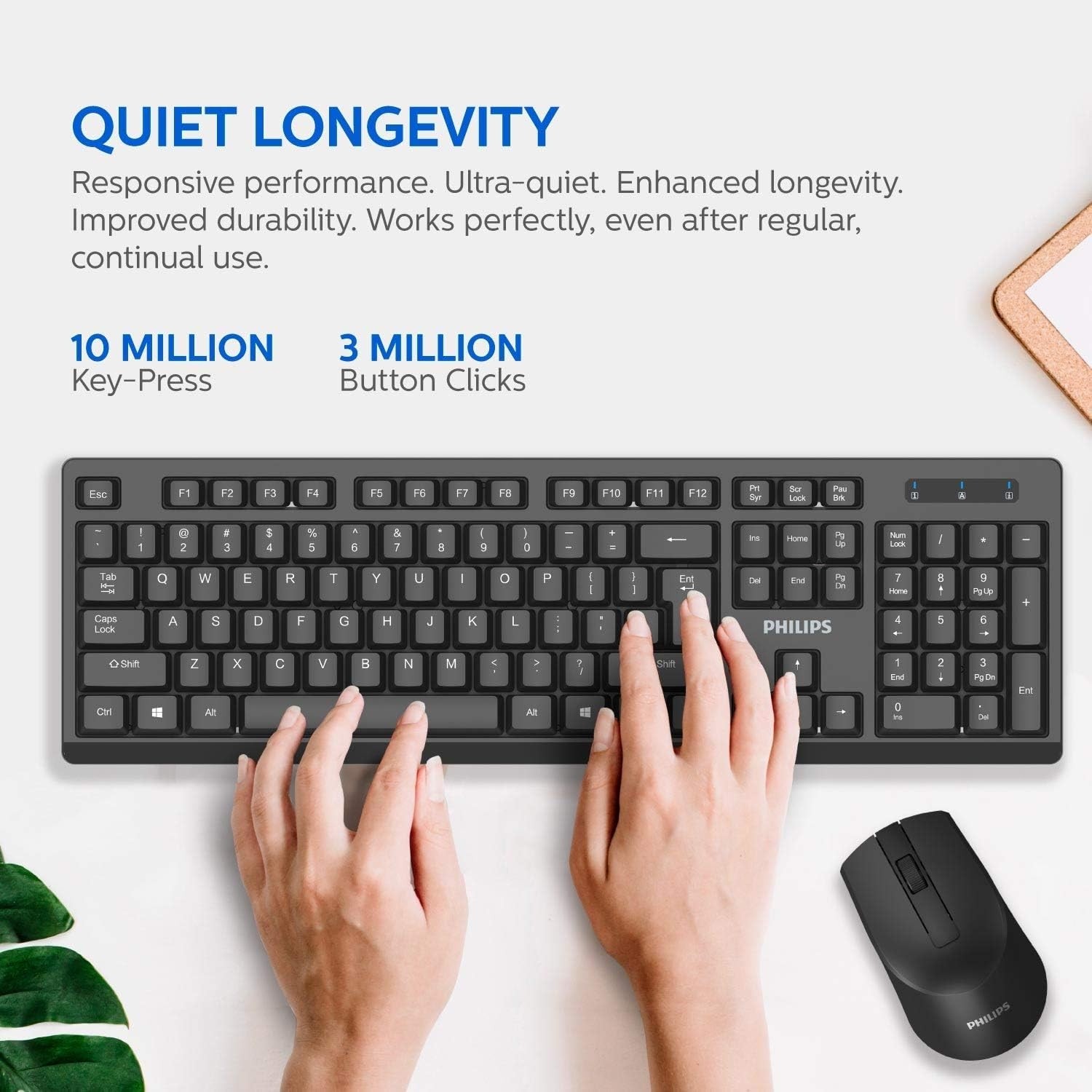 PHILIPS Wireless Keyboard and Mouse Combo | Optimized 2.4GHz Drop-Free Connectio