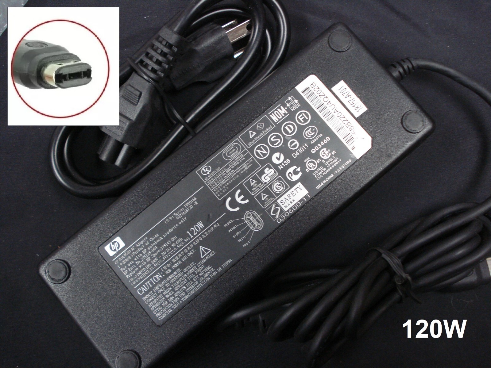 Genuine OEM HP Pavilion ZD8000 ZD8100 ZD8200 ZD8300 ZD8400 ZV6000 120W Charger