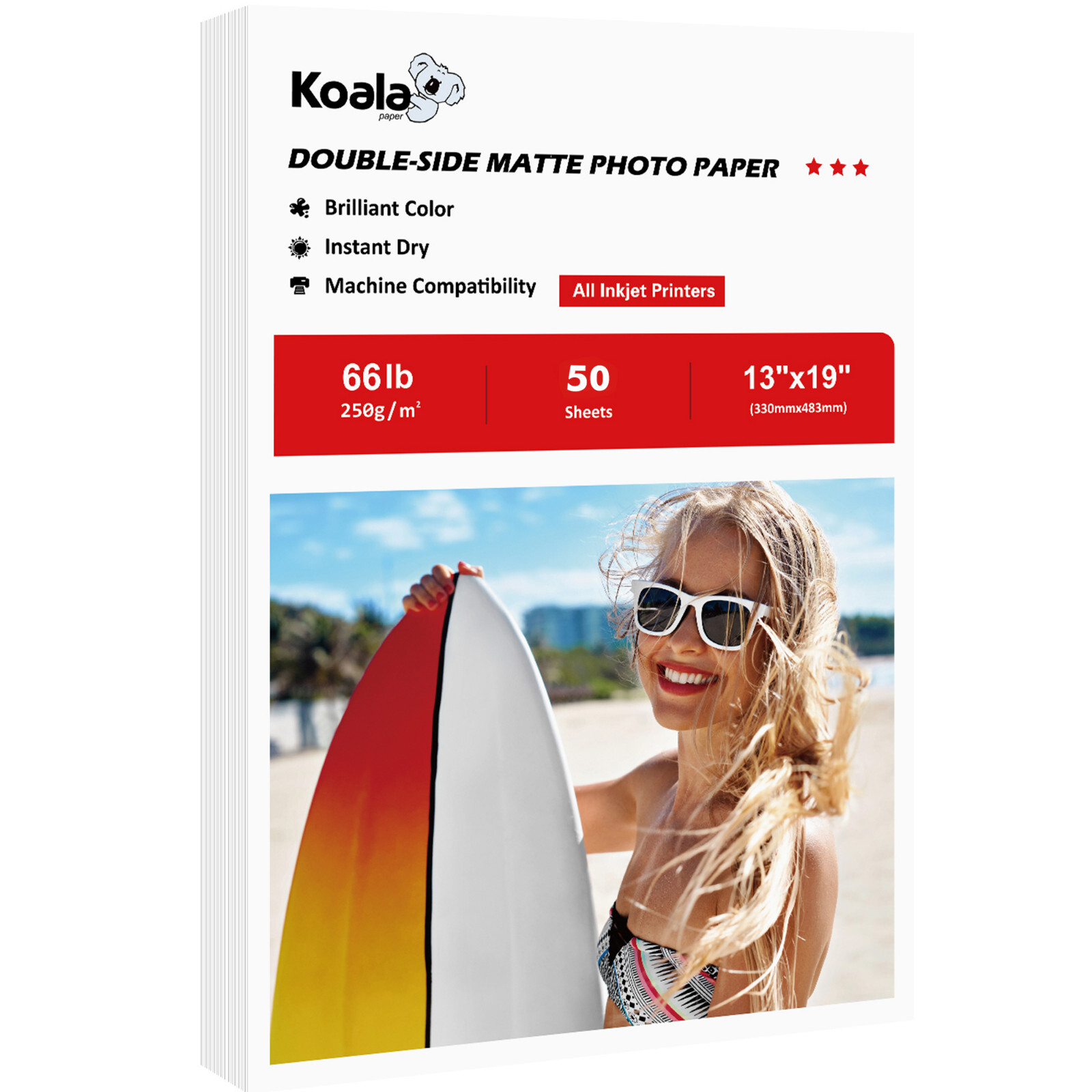 Koala Inkjet Printer Photo Paper Double Sided Matte 13×19 66lb Heavyweight 50Sh