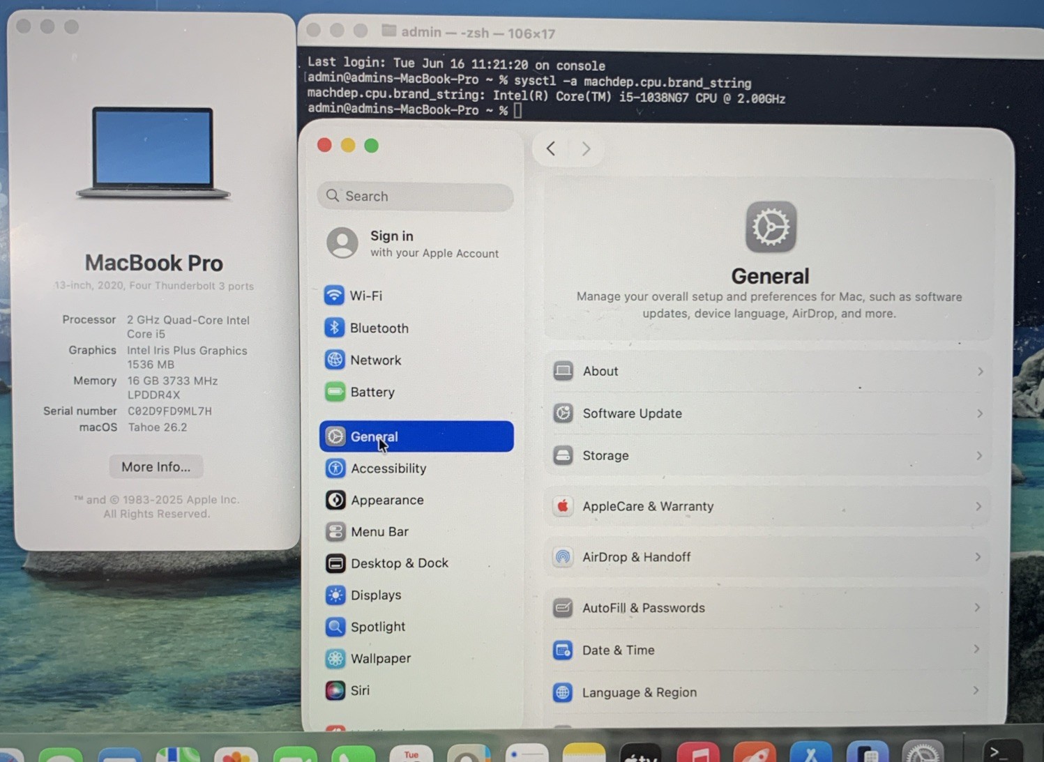 MacBook Pro 13″ 2020 i5-1038NG7@2.0GHz, 16GB RAM, 500GB SSD, MacOS Tahoe