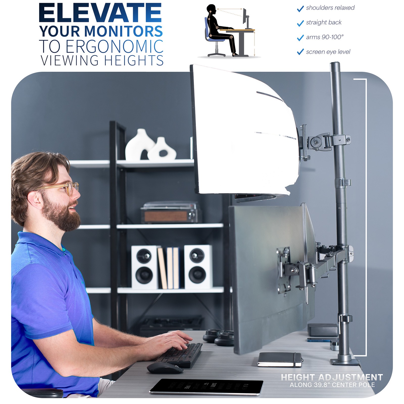 VIVO Quad Computer Monitor Desk Mount, 1 Ultrawide to 49″, 3 Standard to 27″