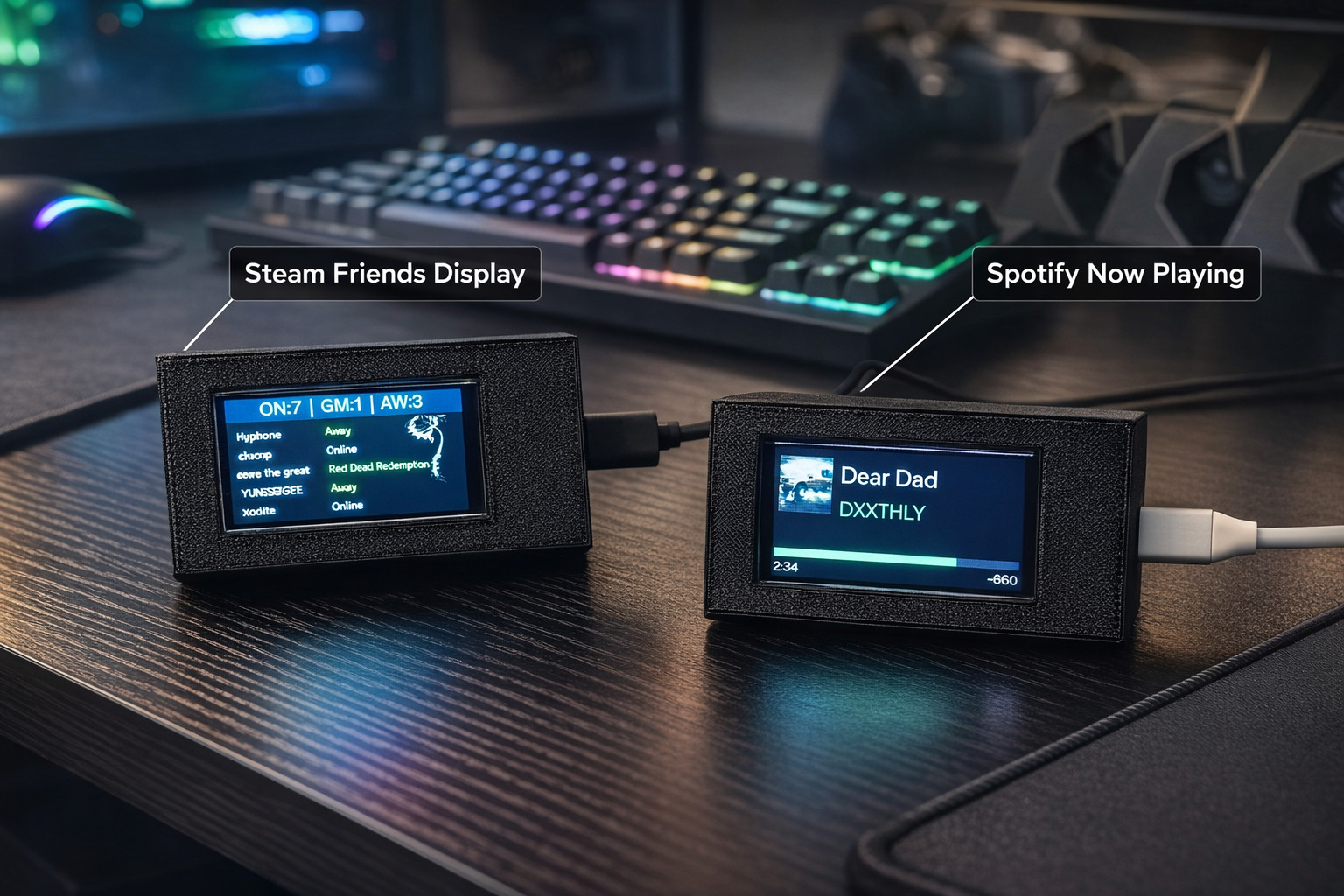 Steam Friends Display – Real-Time Gaming Desk Gadget, Desktop Tracker Device