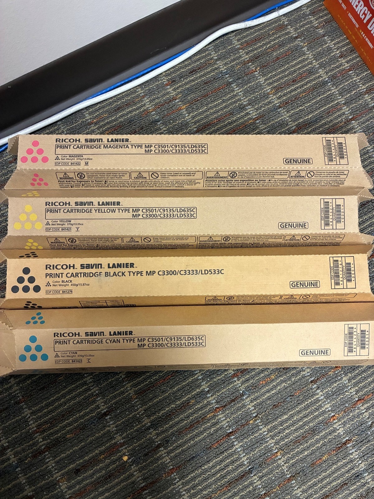 Ricoh MPC3501 Toner Cartridges Black 841276 Yellow 841421 Magenta 841422 & Cyan