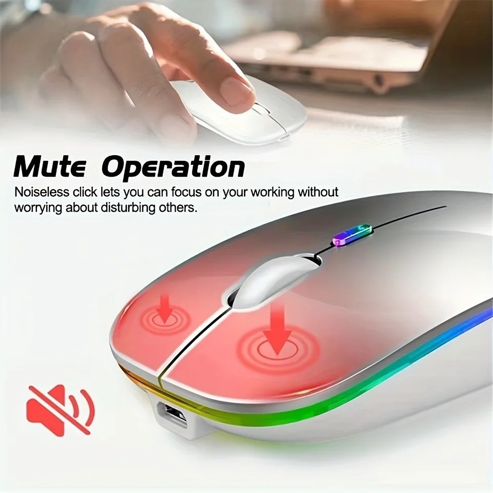 2.4GHz Wireless Optical Mouse USB Rechargeable RGB Cordless Mice For PC Laptop