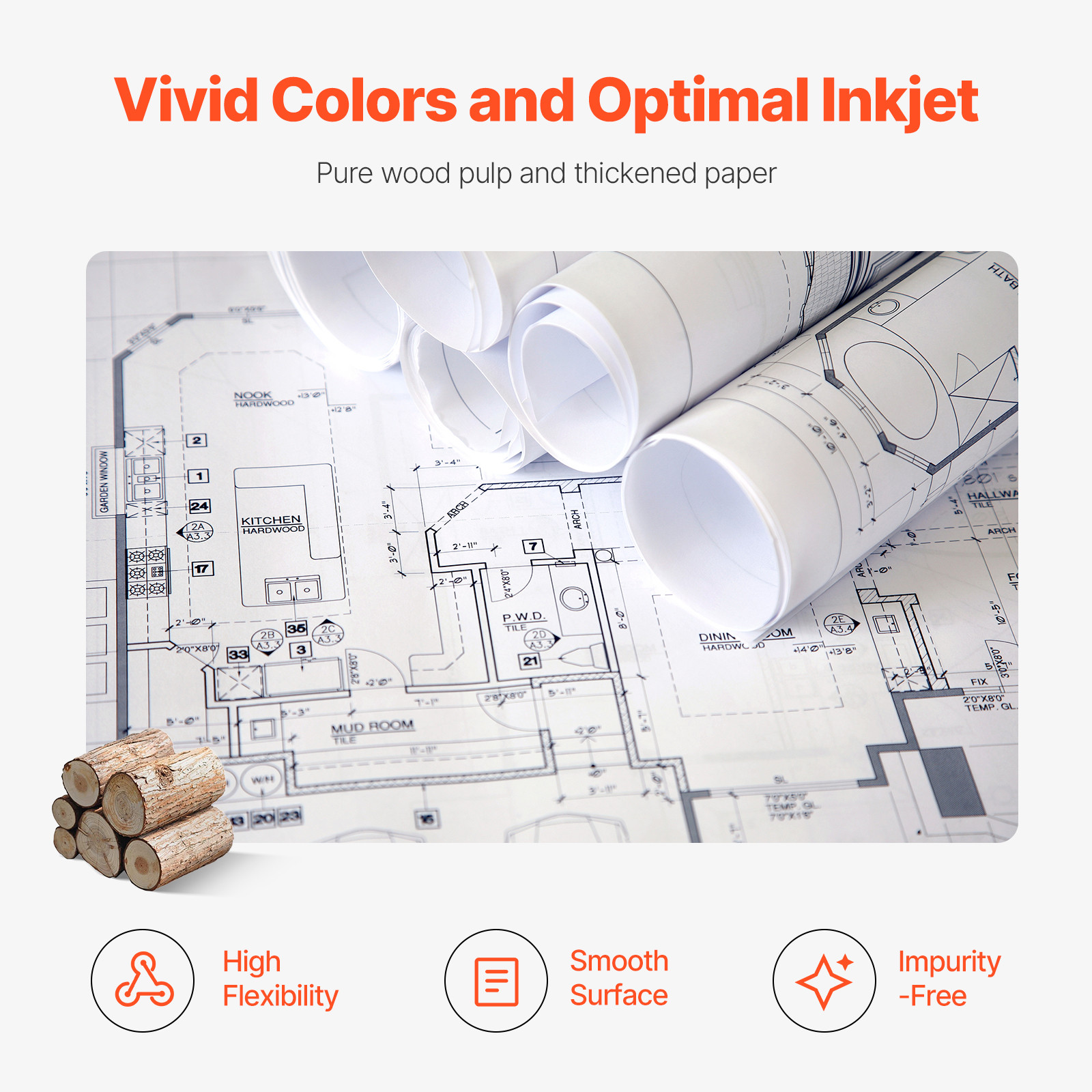 Wide Format Paper Plotter Paper 24″x150’/ 36″ x 150′ CAD Bond For Inkjet Printer