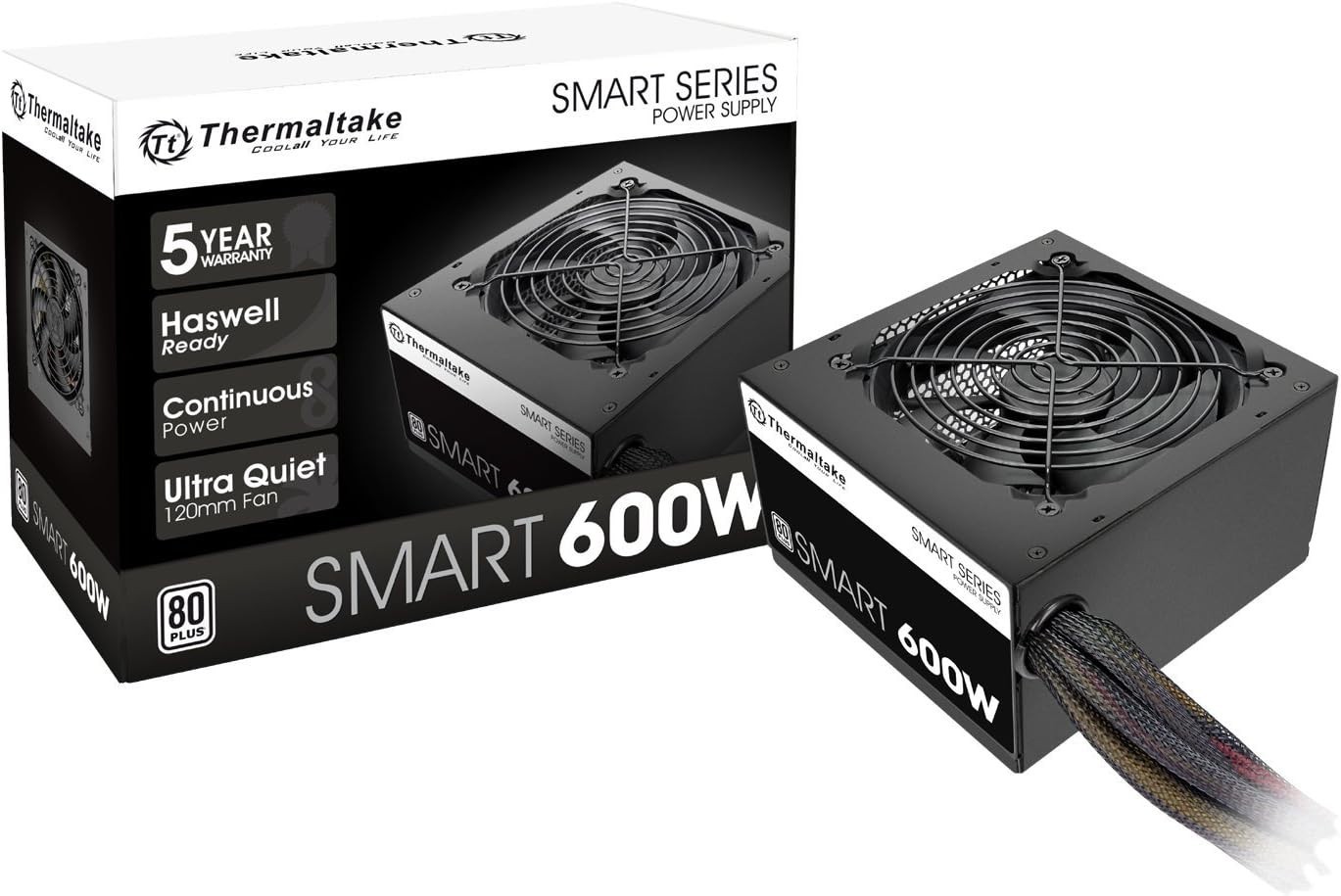 Thermaltake Smart 600W Semi-Modular ATX Power Supply Black 120mm Ultra Quiet Fan