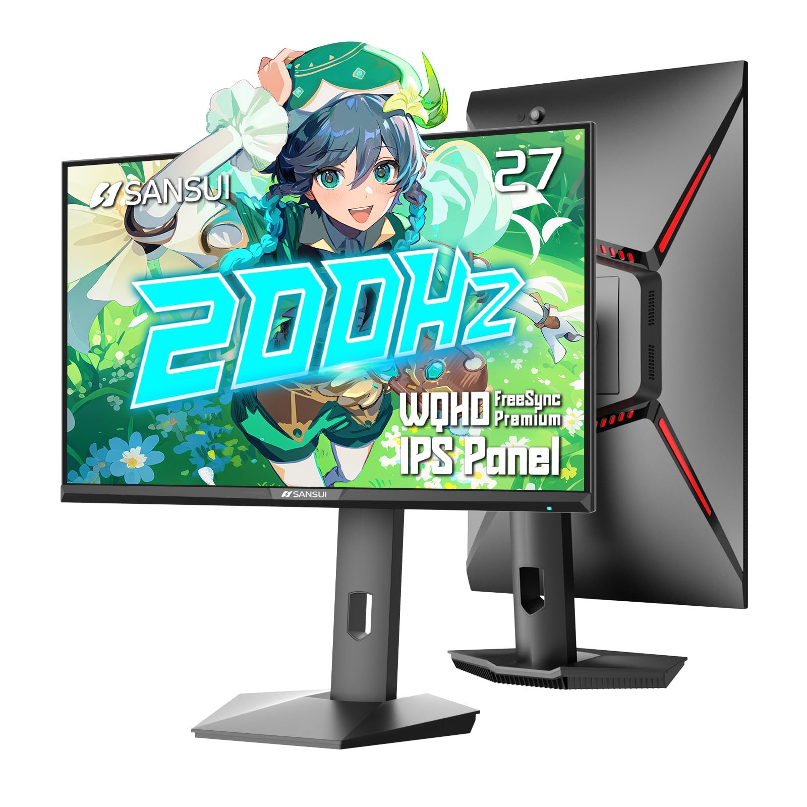 SANSUI Gaming Monitor 27″1440P 200Hz 180Hz WQHD2560×1440-AMD FreeSync 1ms DCI-P3