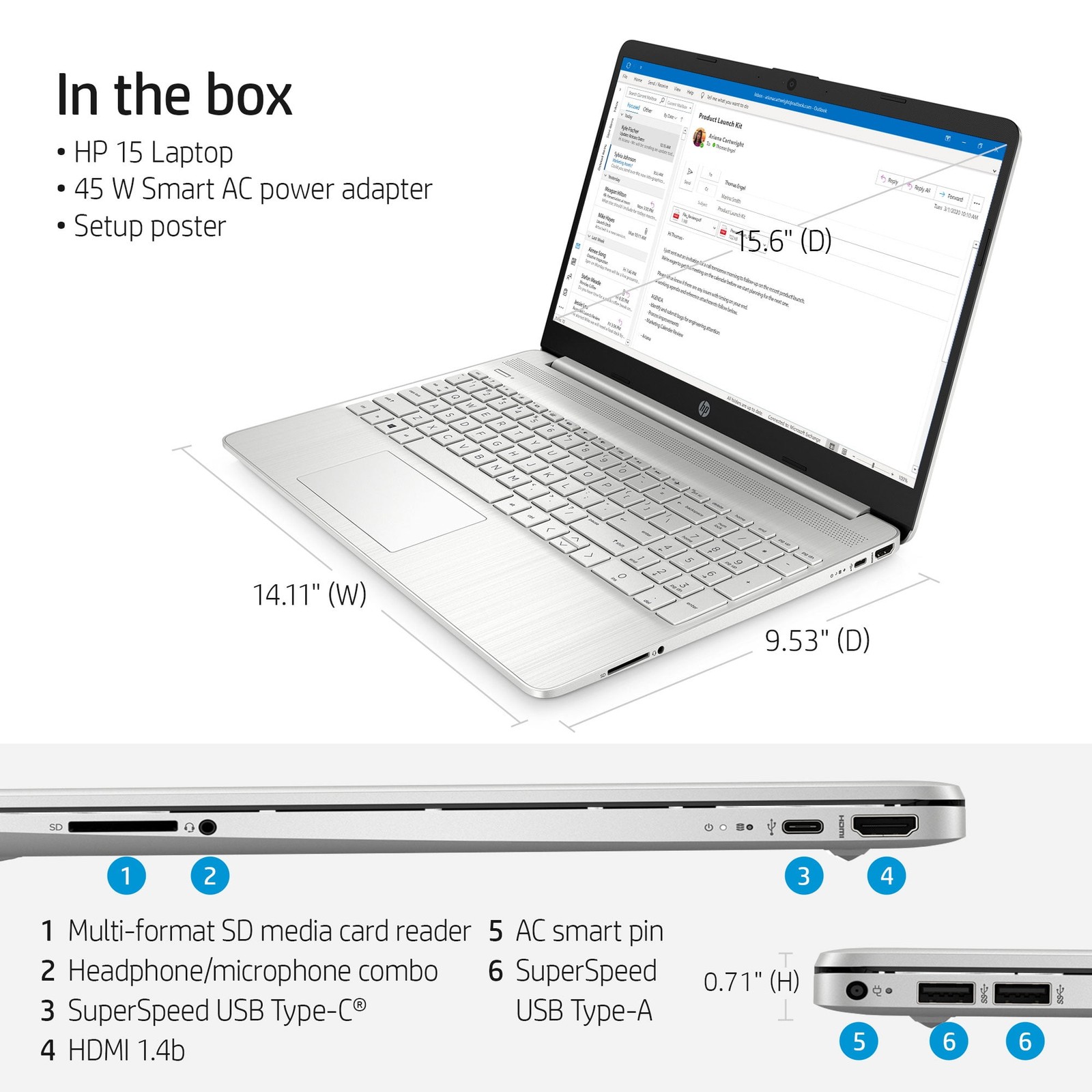HP 15 Laptop 15.6″ Intel Core i5-1135G7, 8GB RAM, 256GB SSD, Win 11 15-dy2795wm