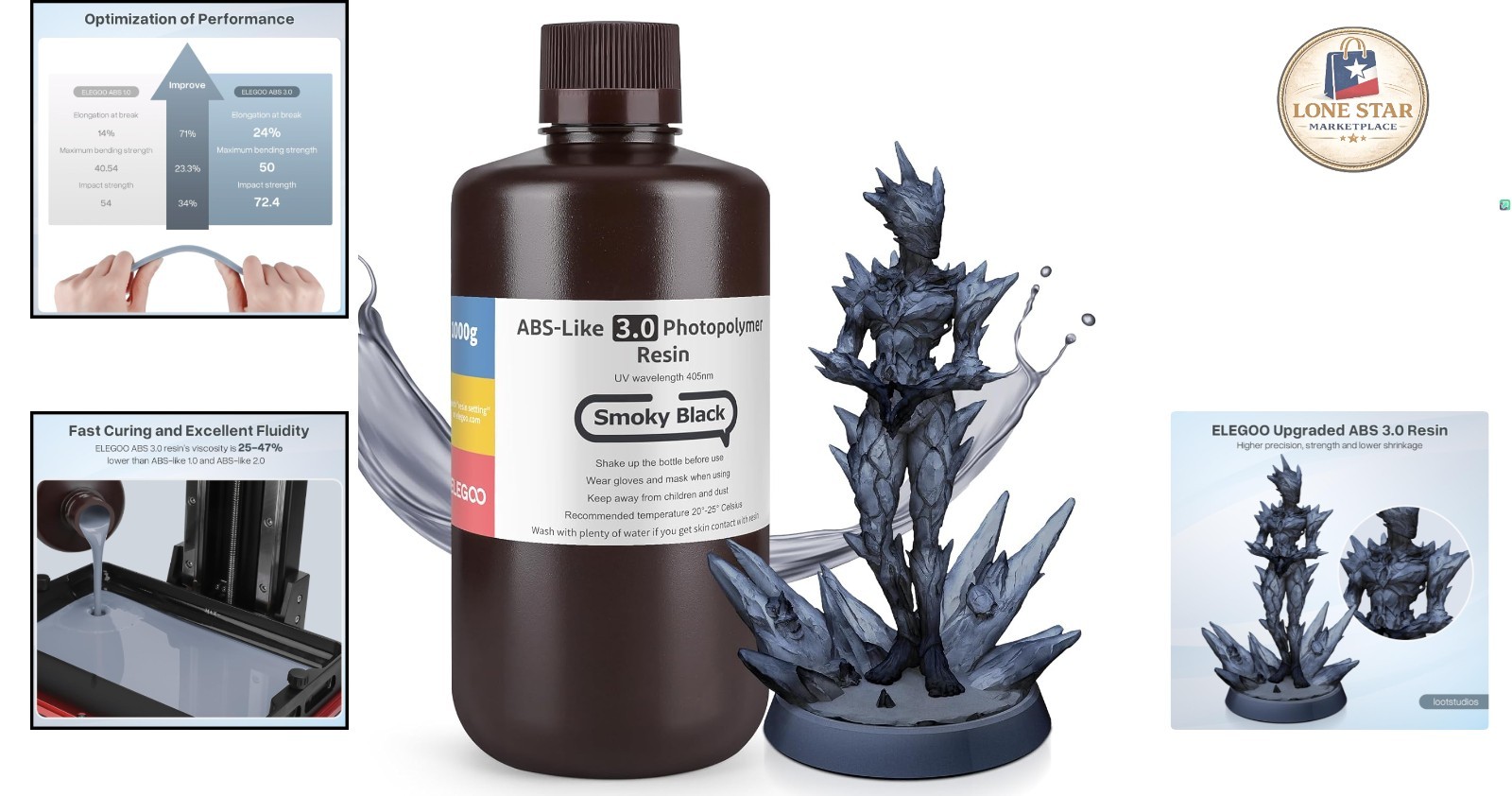 High Precision ABS-Like Resin 3.0 in Smoky Black – 1000g for LCD/DLP 3D Printers