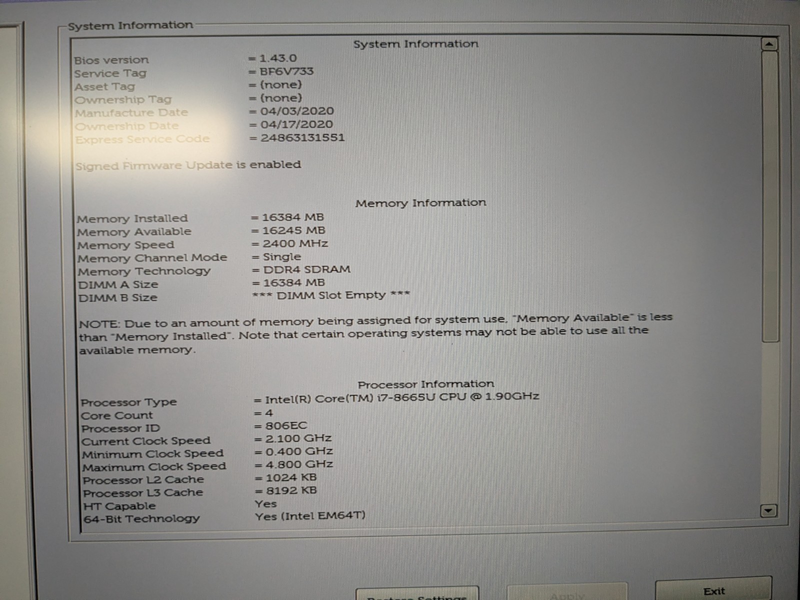 DELL LATITUDE 7400, Intel Core i7-8665U, 1.90 GHz, 16 GB RAM, 256 GB M.2