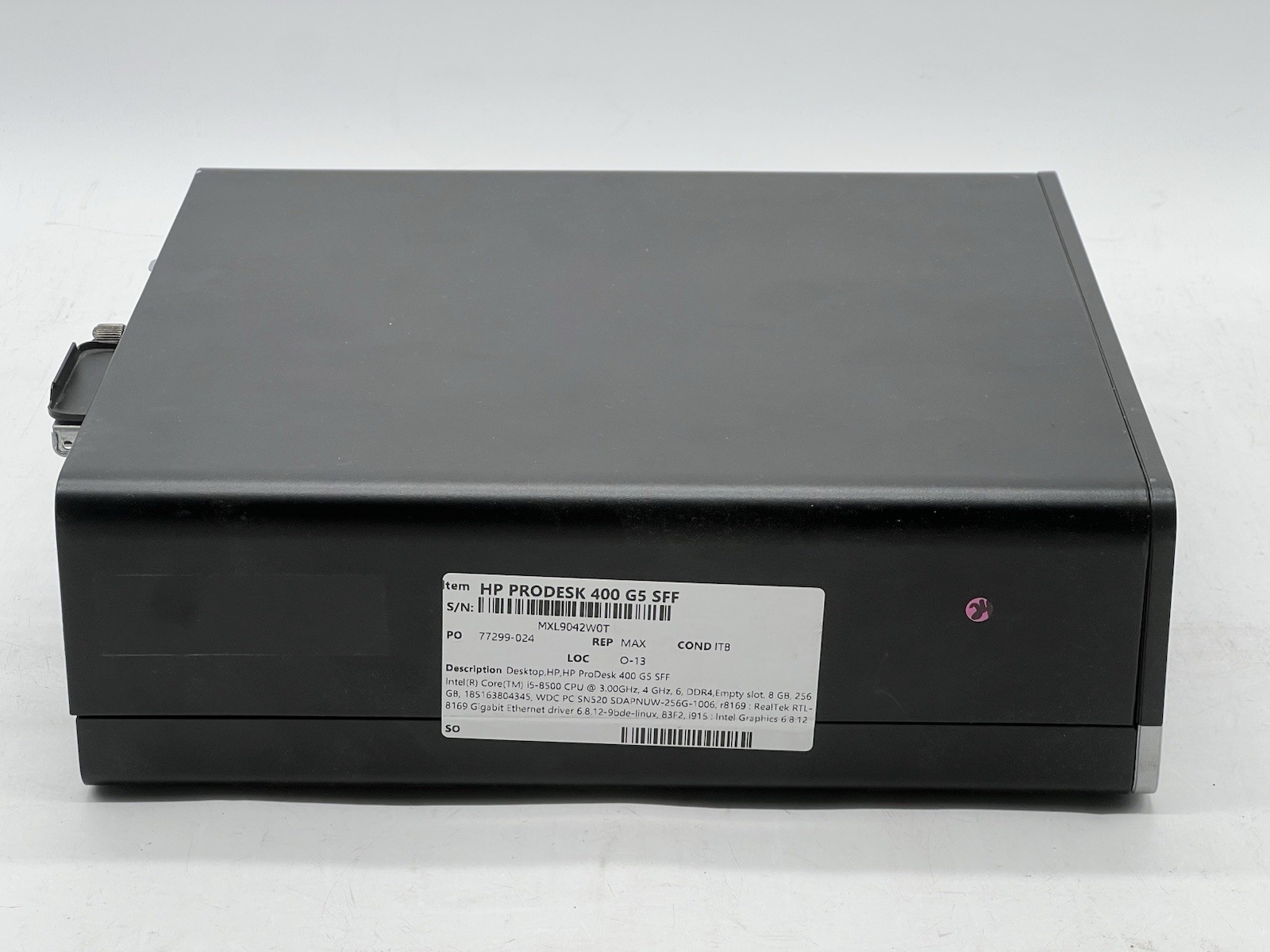 HP ProDesk 400 G5 SFF, i5-8500 CPU, @ 3.00GHz, 8GB RAM, 256GB NVMe-No OS/Charger