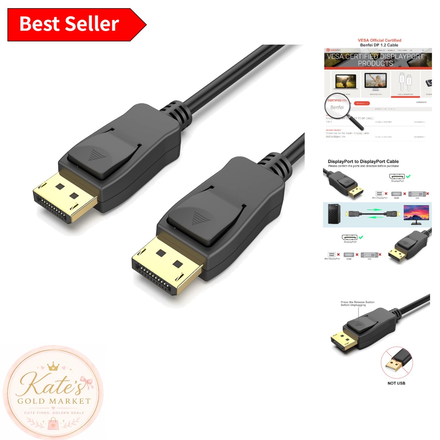 6 Feet Gold-Plated DisplayPort to DisplayPort Cable – Supports 4K@60Hz & 8K