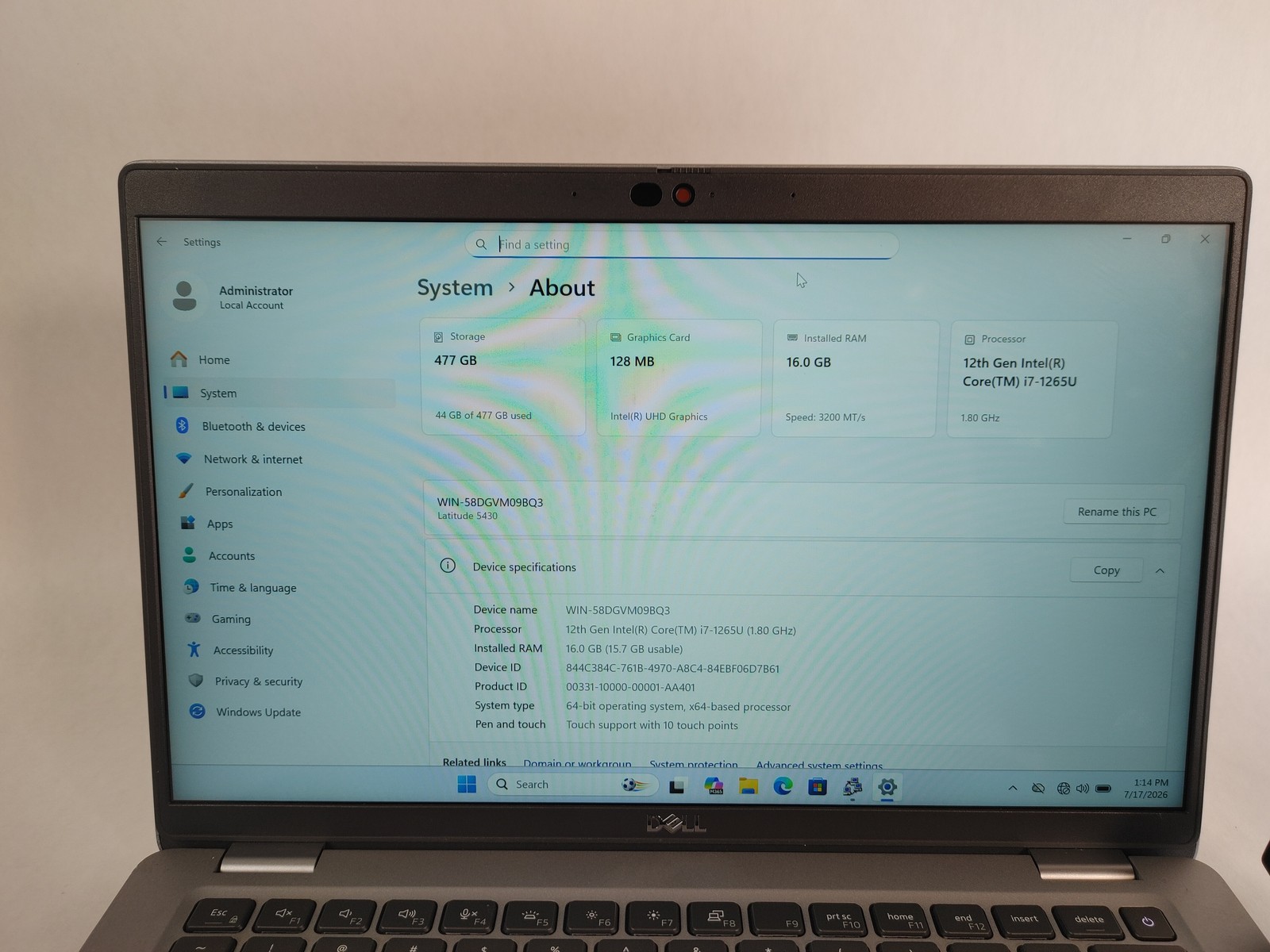 Dell Latitude 5430 Core i7-1265U 1.80 GHz 16 GB DDR4 512 GB NVMe Windows 11 Pro
