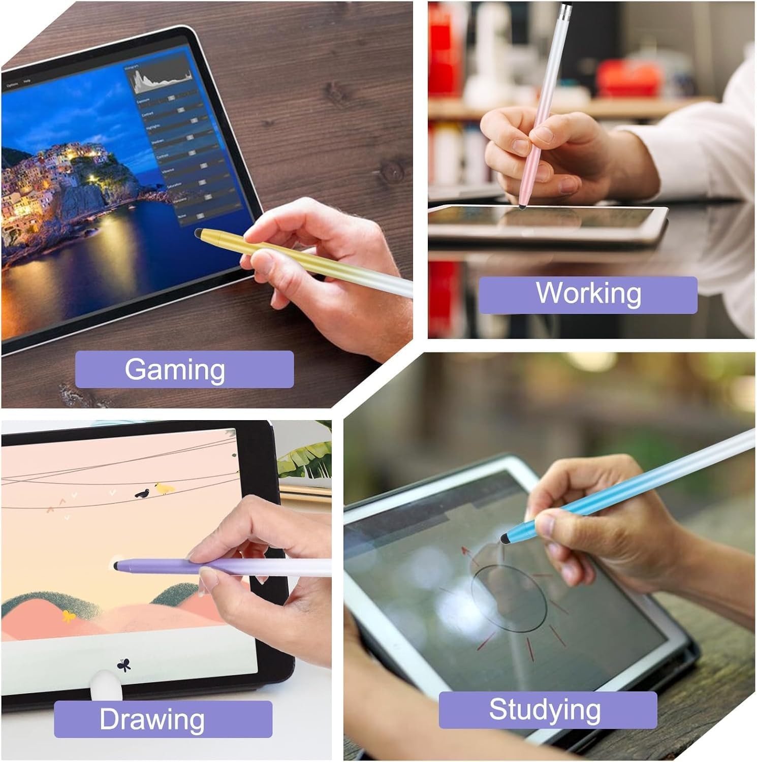 4pcs 2-in-1 Touchscreen Stylus, High Sensitivity & Precision No Scratches Rubber