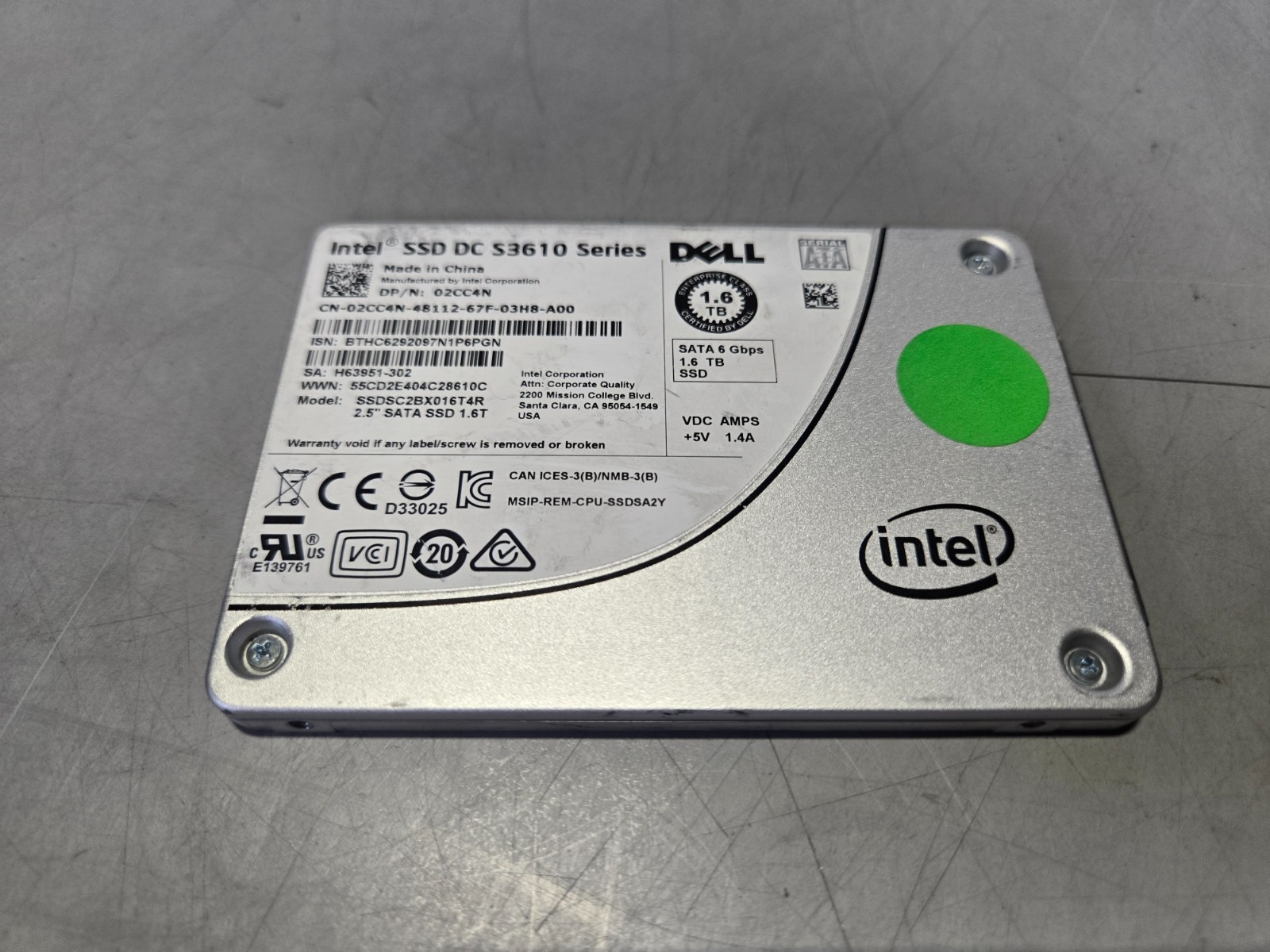 Intel DC S3610 Series 1.6TB SATA 6Gb/s 2.5in Internal SSD SSDSC2BX016T4K