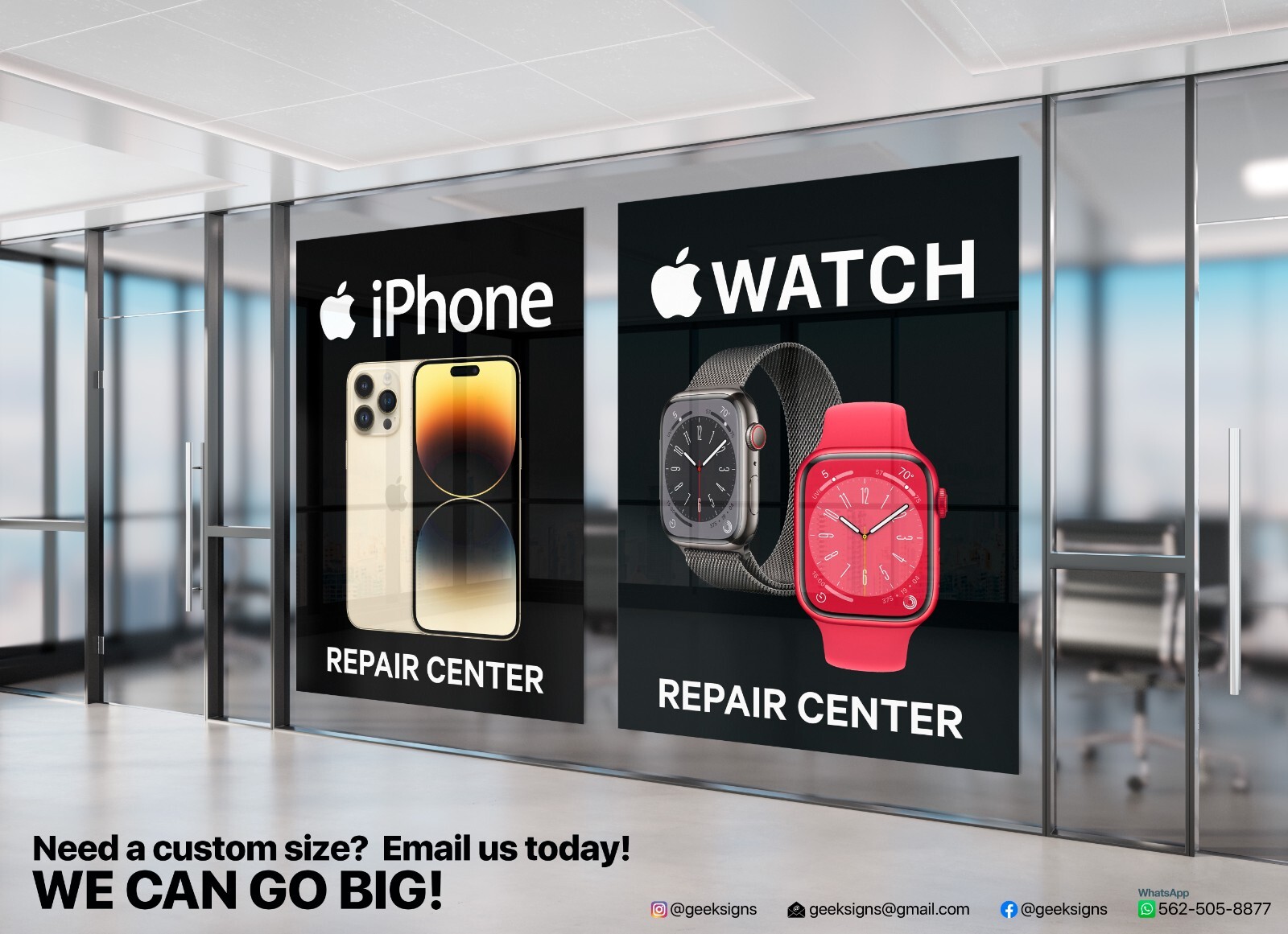 iPhone Watch iOS cell smartphone watch repair retail store front sign banner