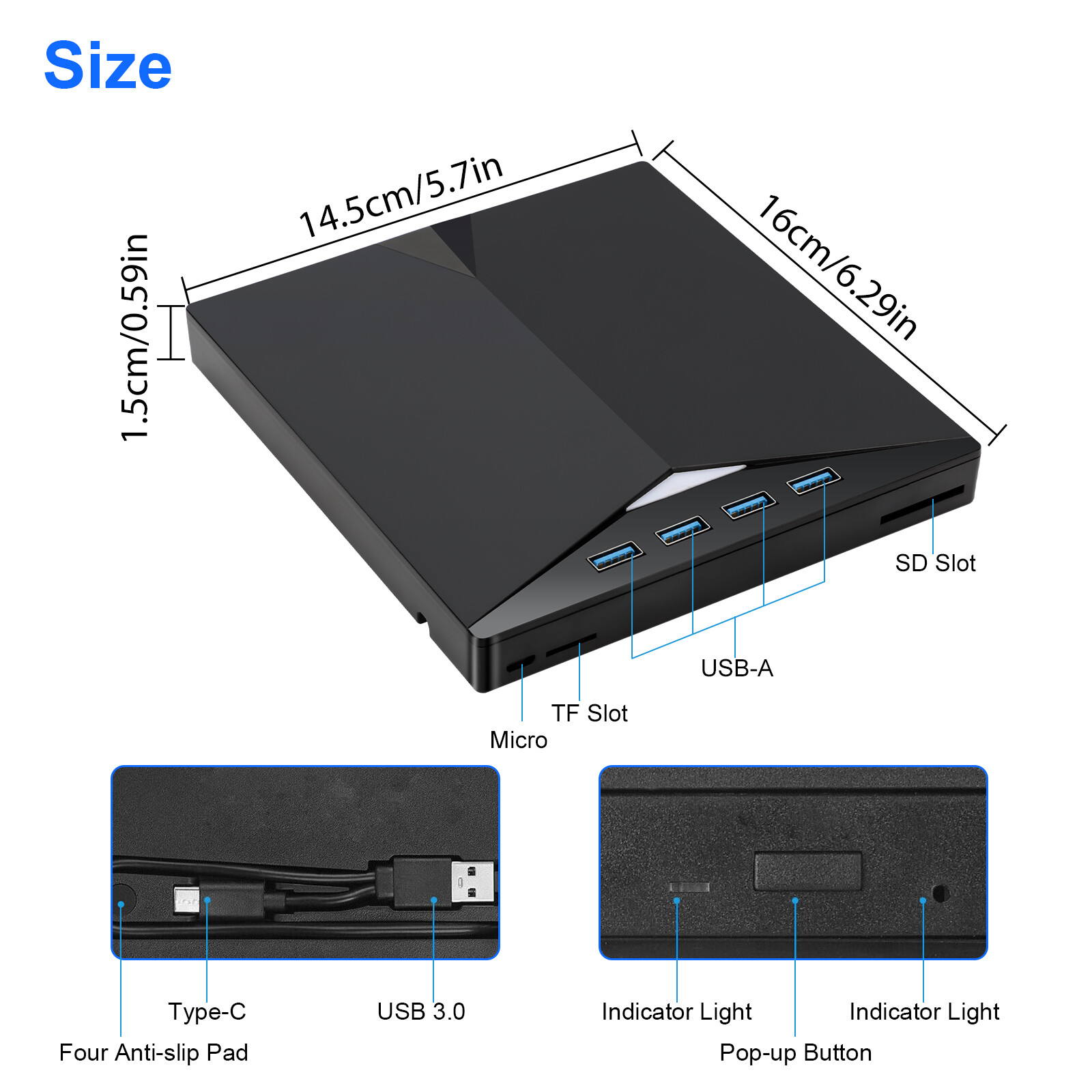 Slim External CD DVD RW Drive USB 3.0 Writer Burner Player Black For Laptop PCS