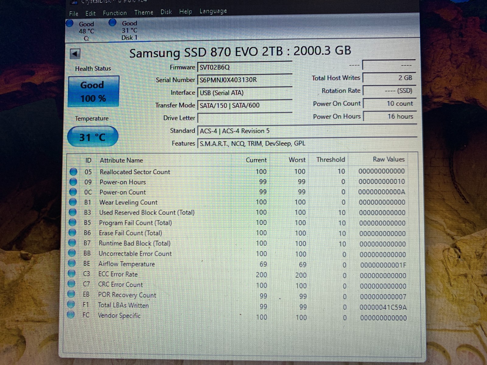 Samsung 870 EVO 2TB 2.5″ SATA III Internal SSD MZ-77E2T0 99-100% Health