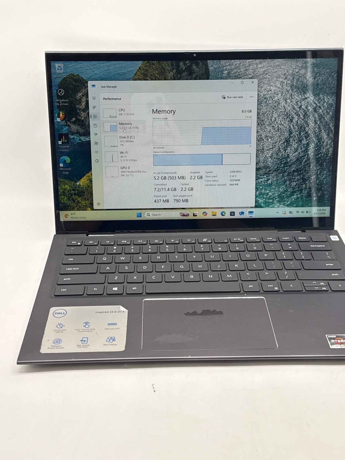 Dell Inspiron 7415 2-in-1 Ryzen 5 5500U 8GB RAM 256GB SSD – Used