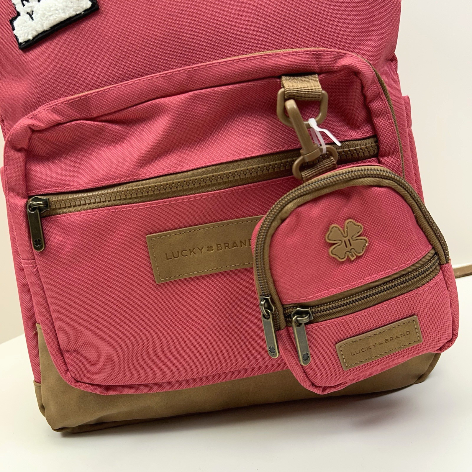 LUCKY BRAND Backpack 15″ Laptop Mini Bookbag Charm Patches Pink Canvas Urban NWT