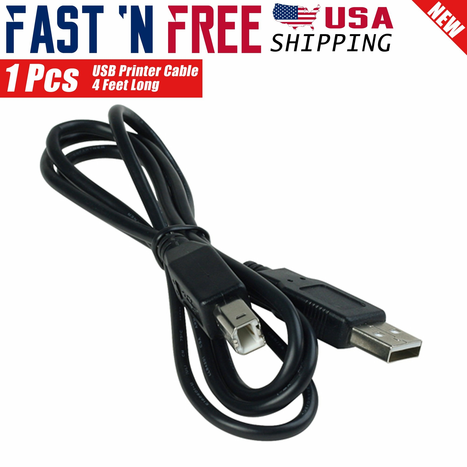 4 FT E188601 (UL) 28AWG1P+28AWG/2C E188601 Shielded USB Printer Cable (Black)