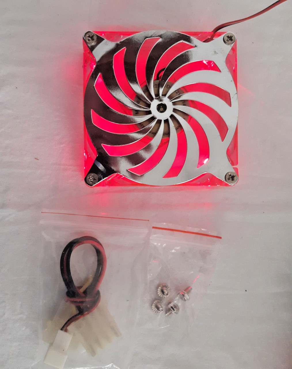 FUJIAN RED CASE FAN W/COVER, F802512SM 0.14AMP 12VOLTS CASE FAN W/2PIN CONVERTER
