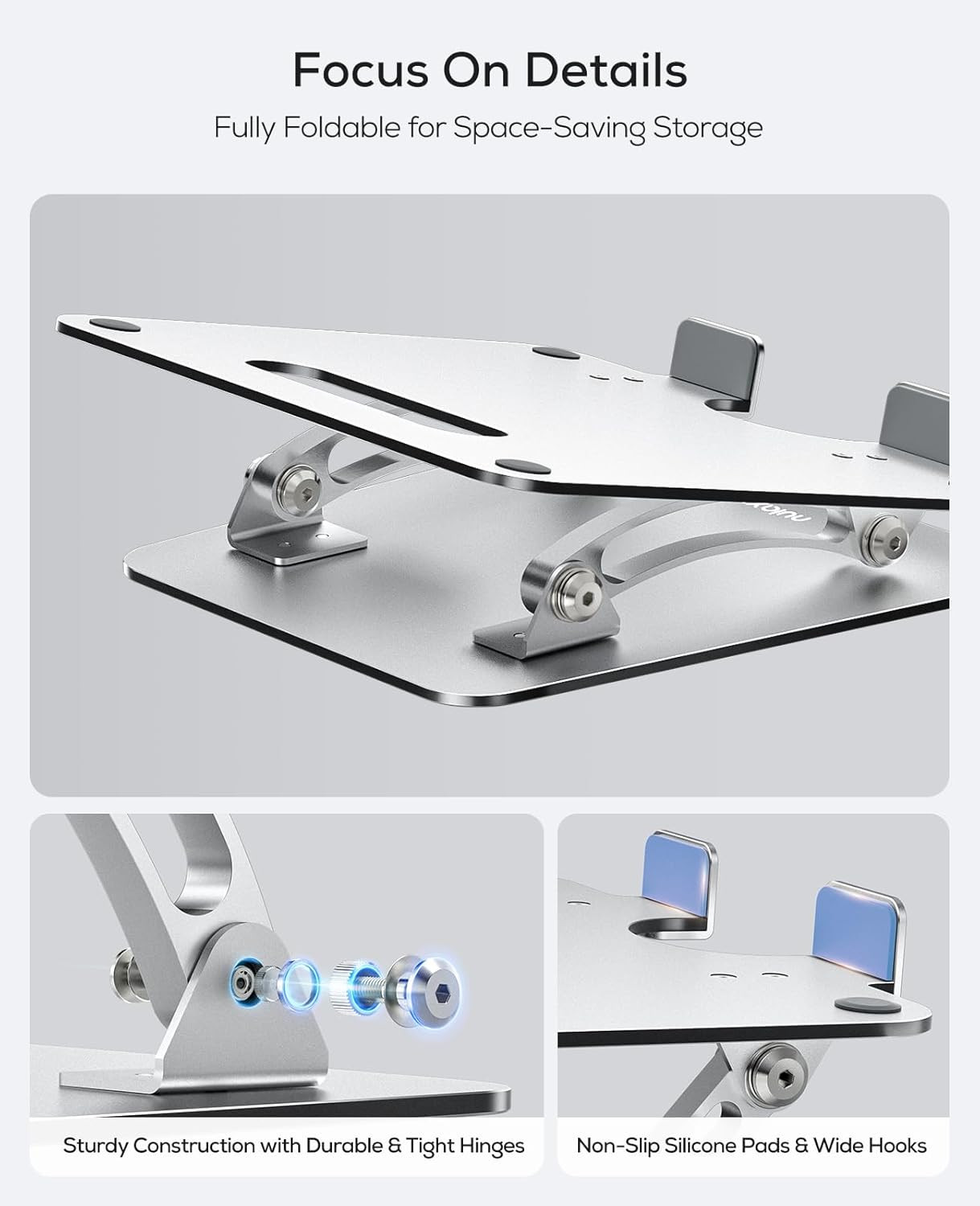 Nulaxy Adjustable Laptop Stand – Ergonomic, Foldable, Heat-Vent, for 10-17″ Lap