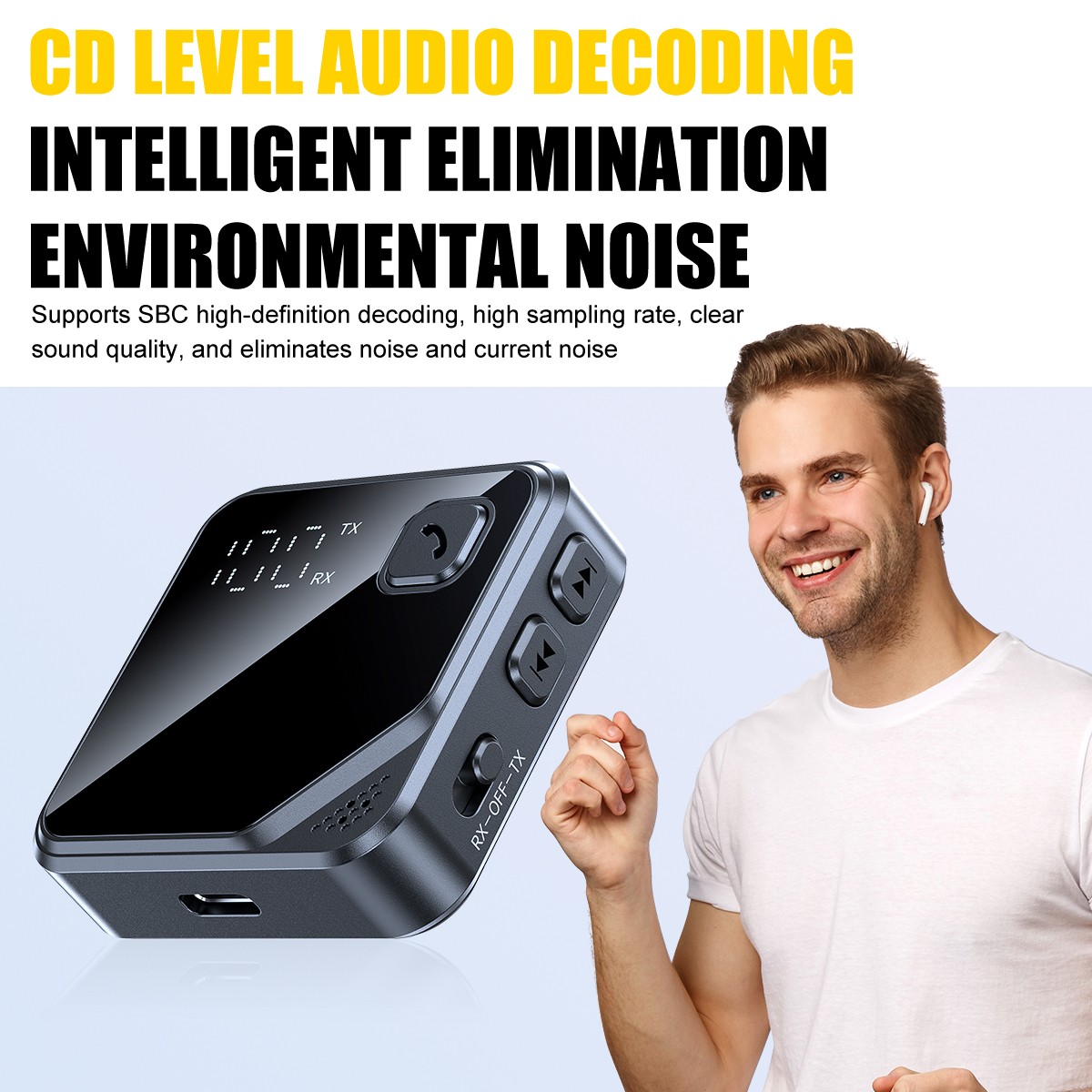 Bluetooth V5.4 Transmitter Receiver 2-IN-1 Wireless Audio 3.5mm Jack Aux Adapter