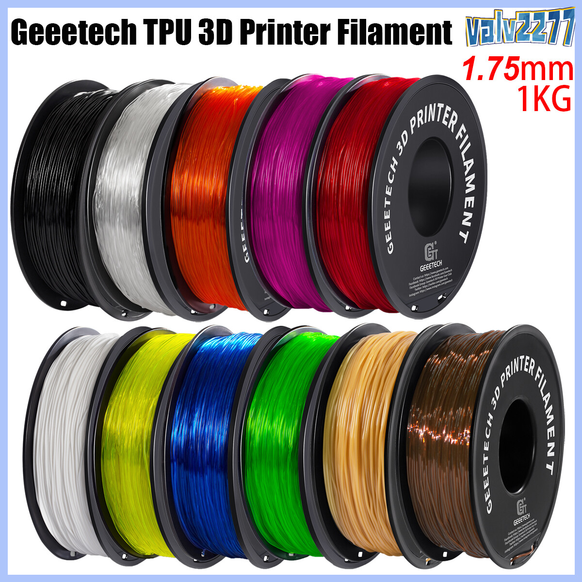 Geeetech 1.75mm TPU 3D Printer Filament 1KG Soft & High Elasticity Filament US