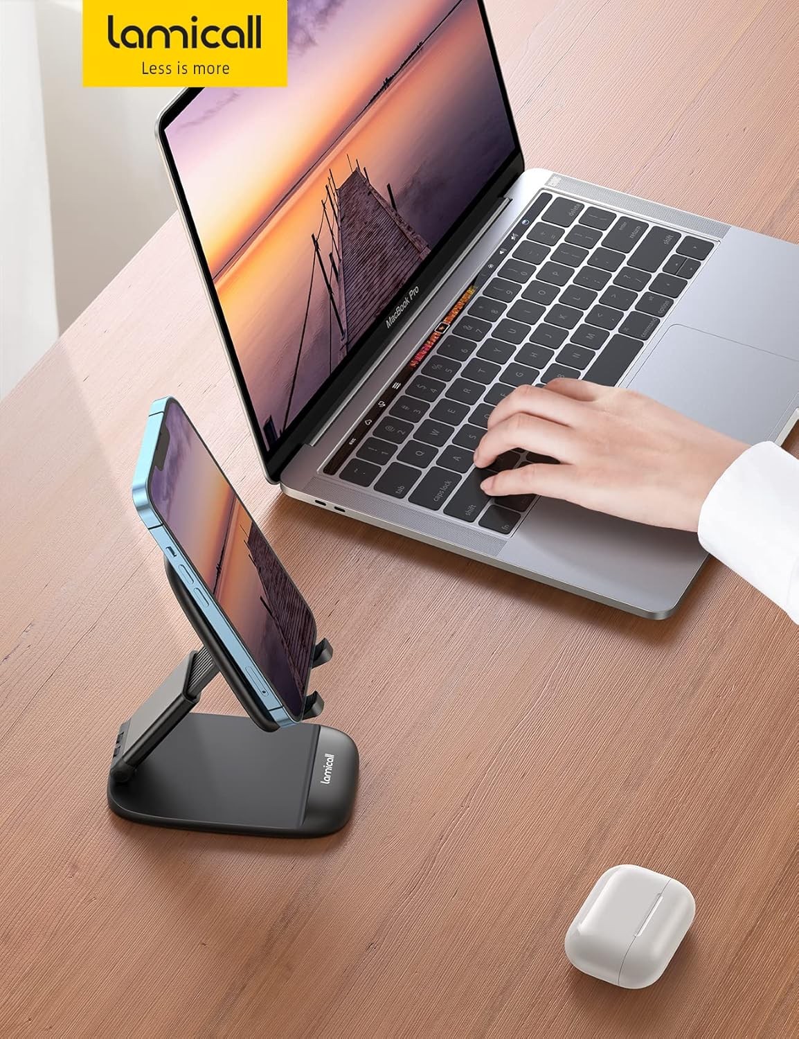 Lamicall Cell Phone Stand for Desk – [Height Adjustable] Foldable Mobile Phone H