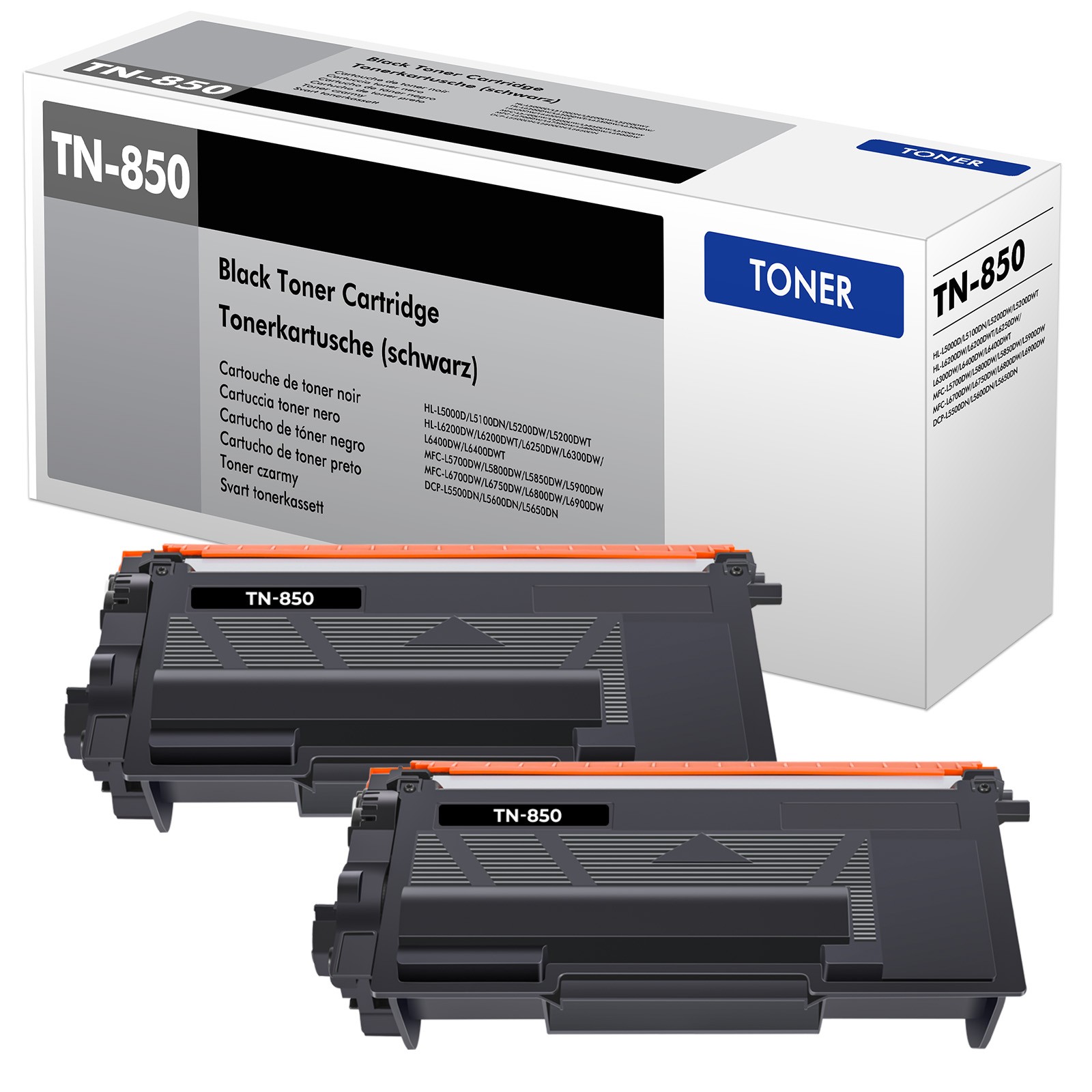 2PK TN850 / TN-850 Compatible Toner Cartridge for Brother DCP-L5500DN (Black)