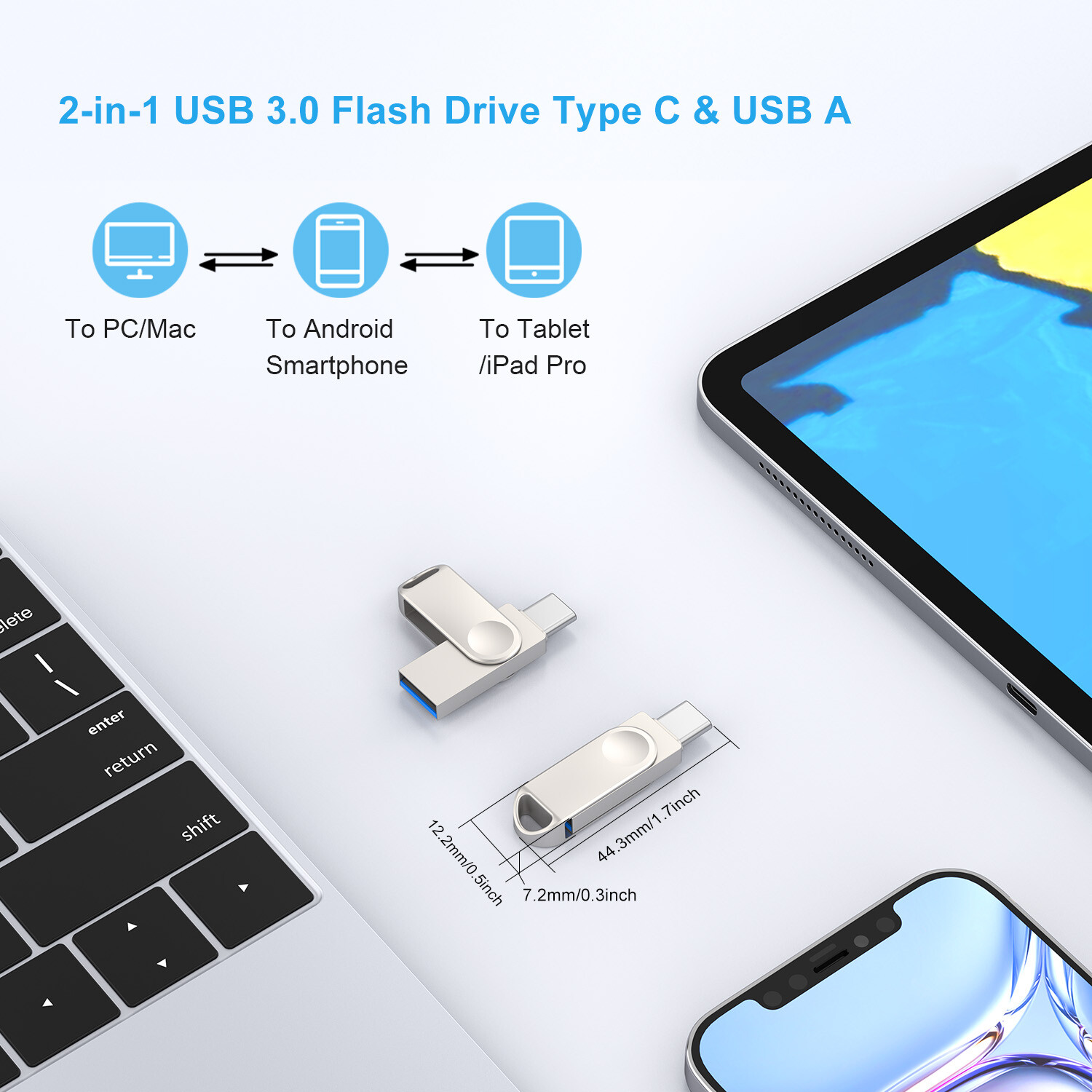 2-in 1 port 32GB 64GB 128GB USB A to USB-C Flash Drive USB 3.0 OTG Memory Stick